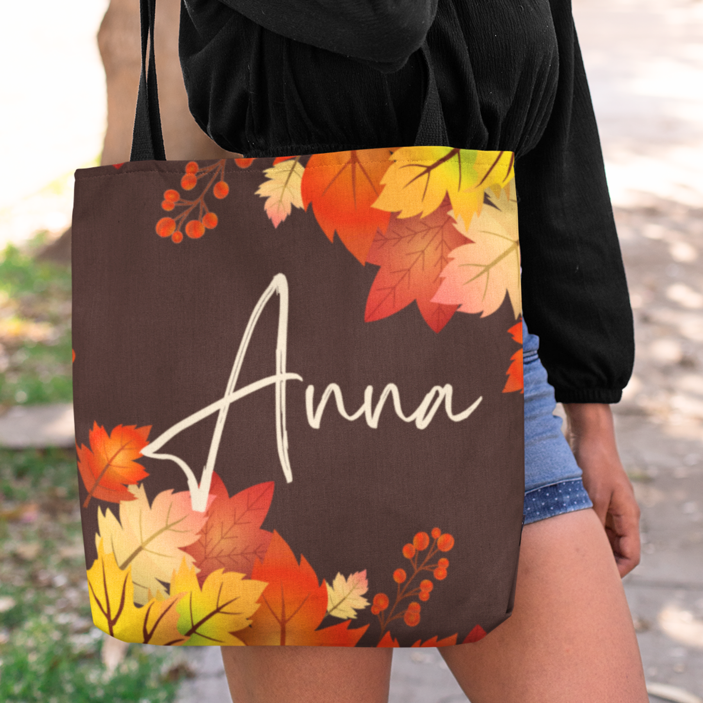 Personalized Fall Leaves Tote Bag in 3 Colors