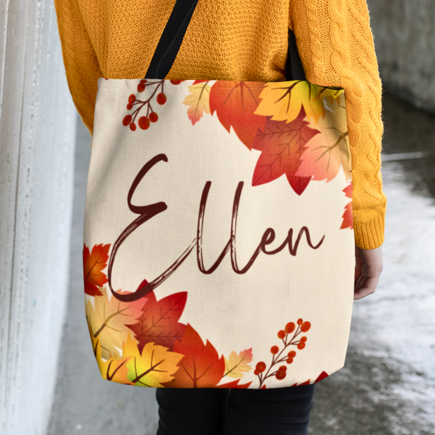 Personalized Fall Leaves Tote Bag in 3 Colors