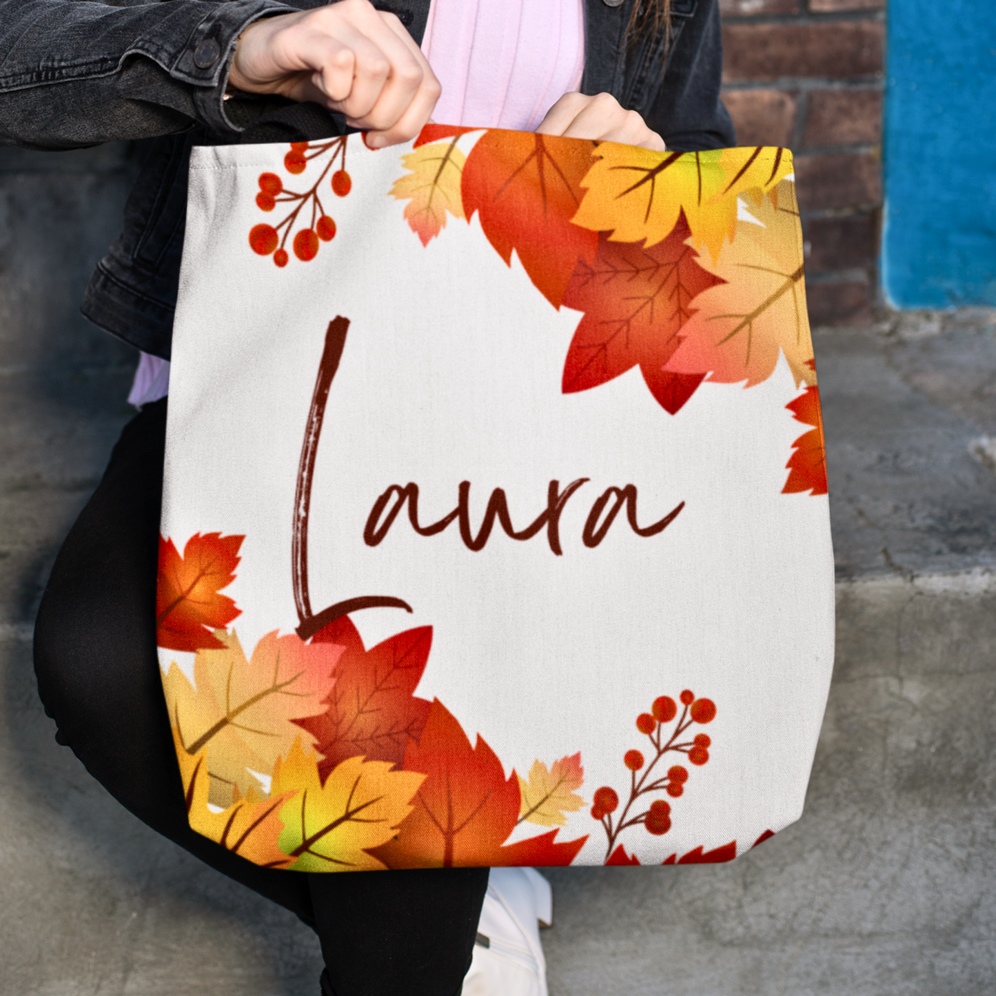 Personalized Fall Leaves Tote Bag in 3 Colors
