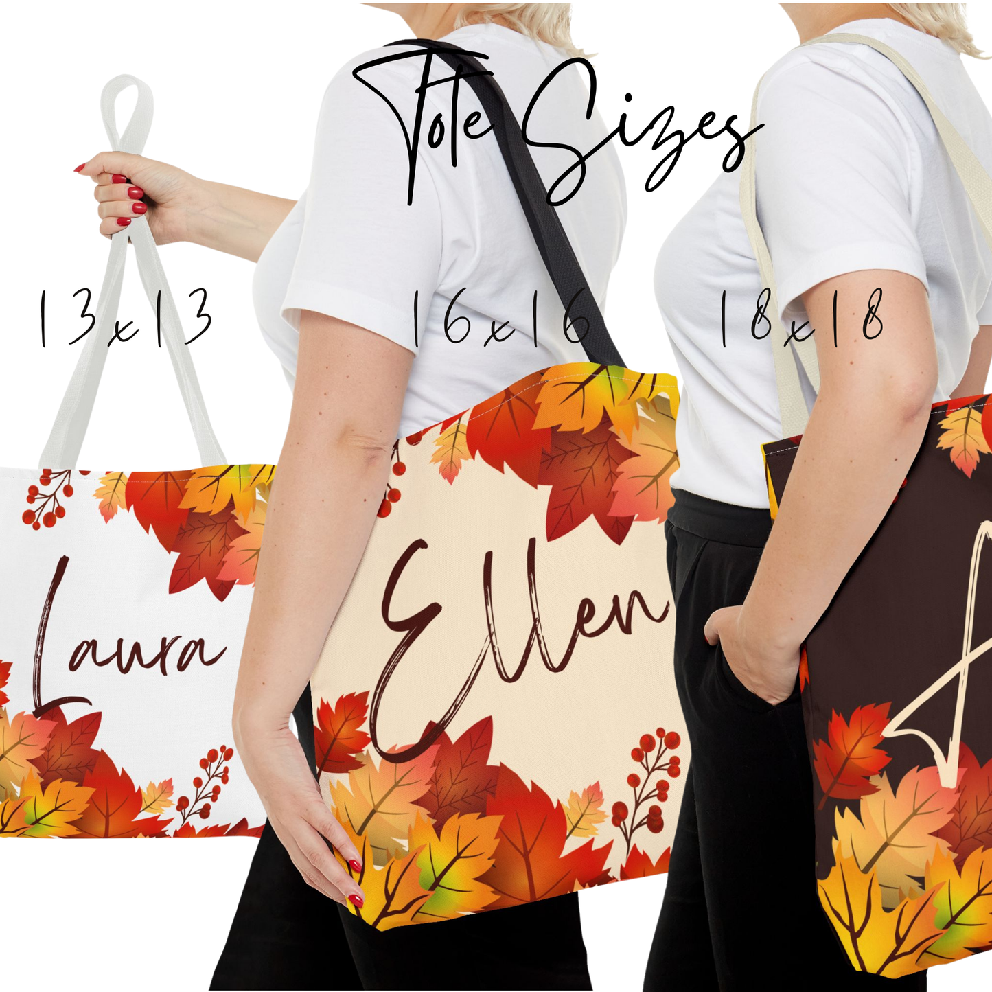 Personalized Fall Leaves Tote Bag in 3 Colors