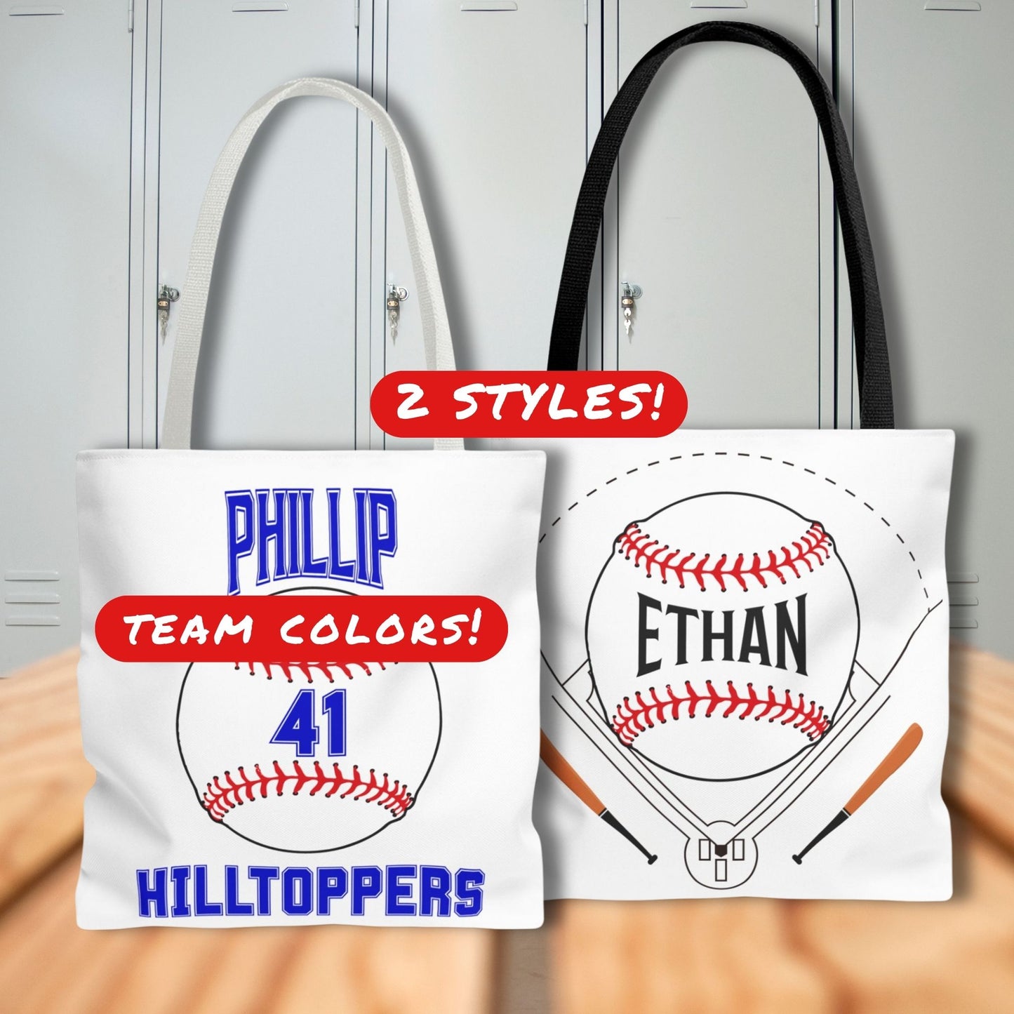 Personalized Baseball Tote Bag: Custom Name & Team Colors