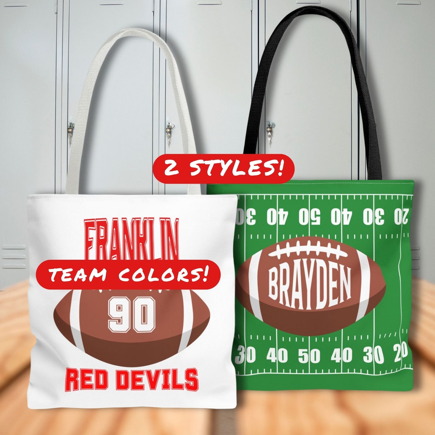 Personalized Football Tote Bag: Custom Name & Team Colors