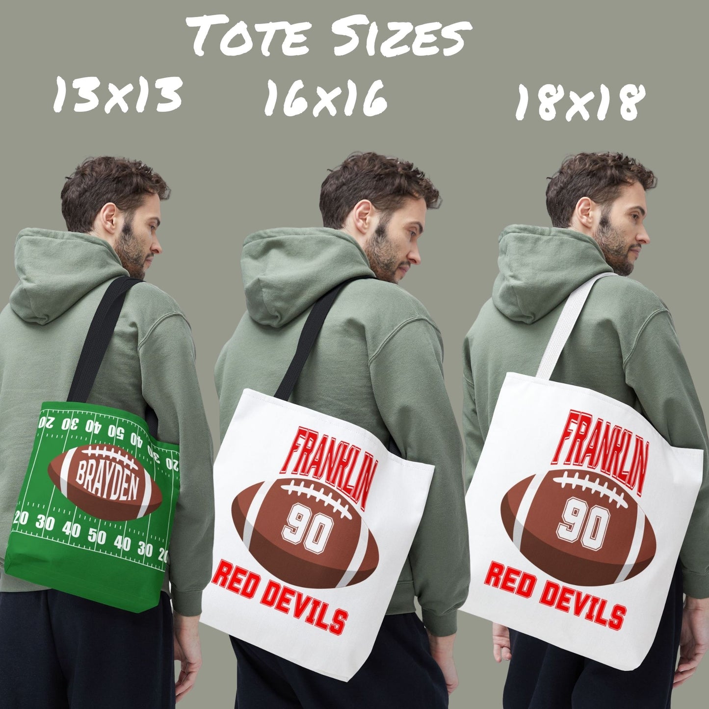 Personalized Football Tote Bag: Custom Name & Team Colors