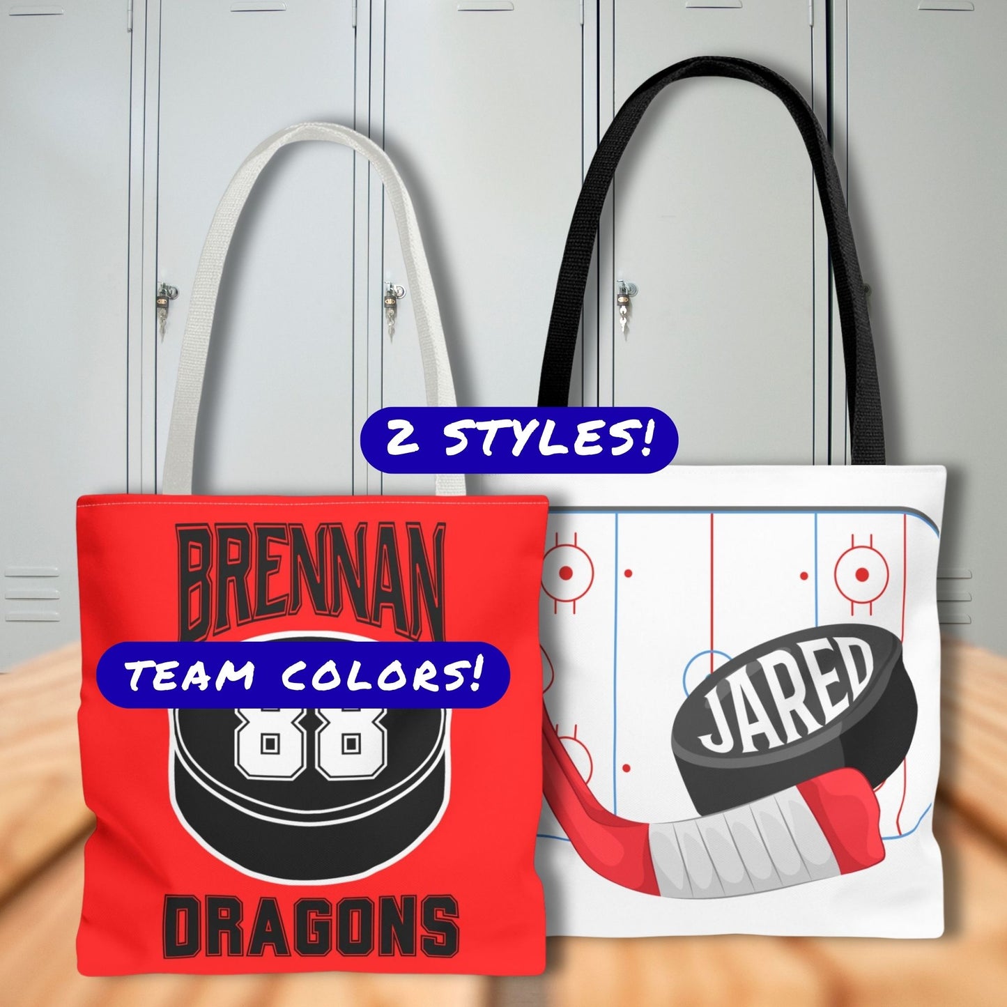 Personalized Hockey Tote Bag: Custom Name & Team Colors