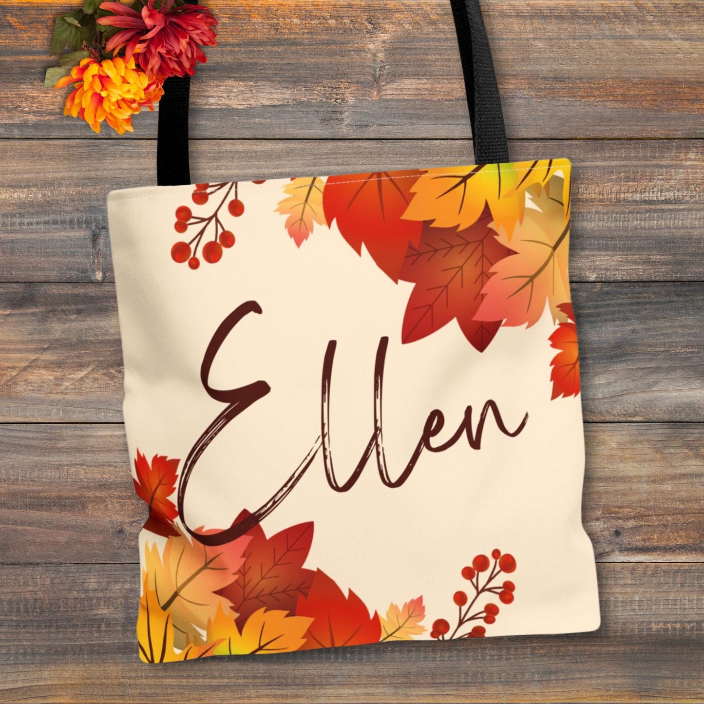 Personalized Fall Leaves Tote Bag in 3 Colors