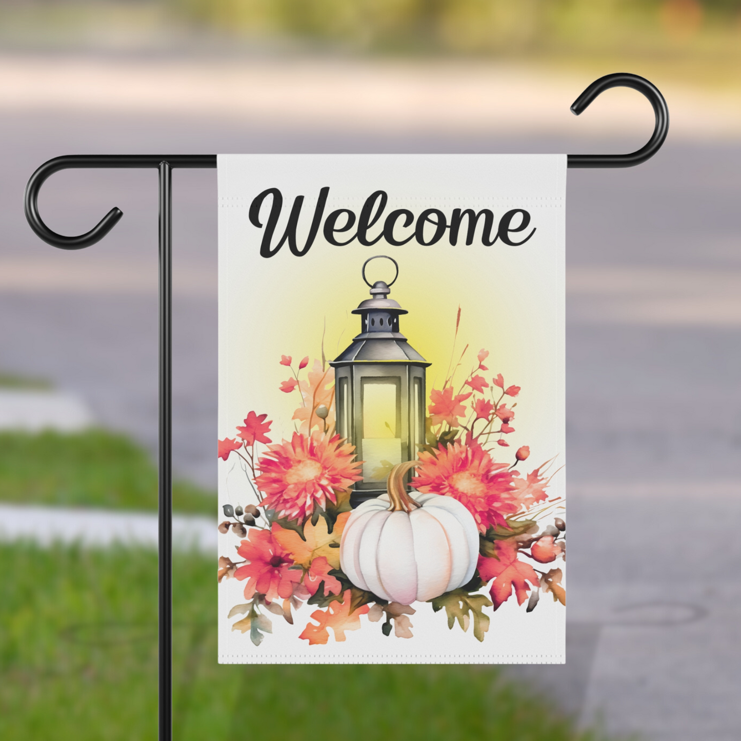 Seasonal Welcome Flag with Lantern - Stand NOT included