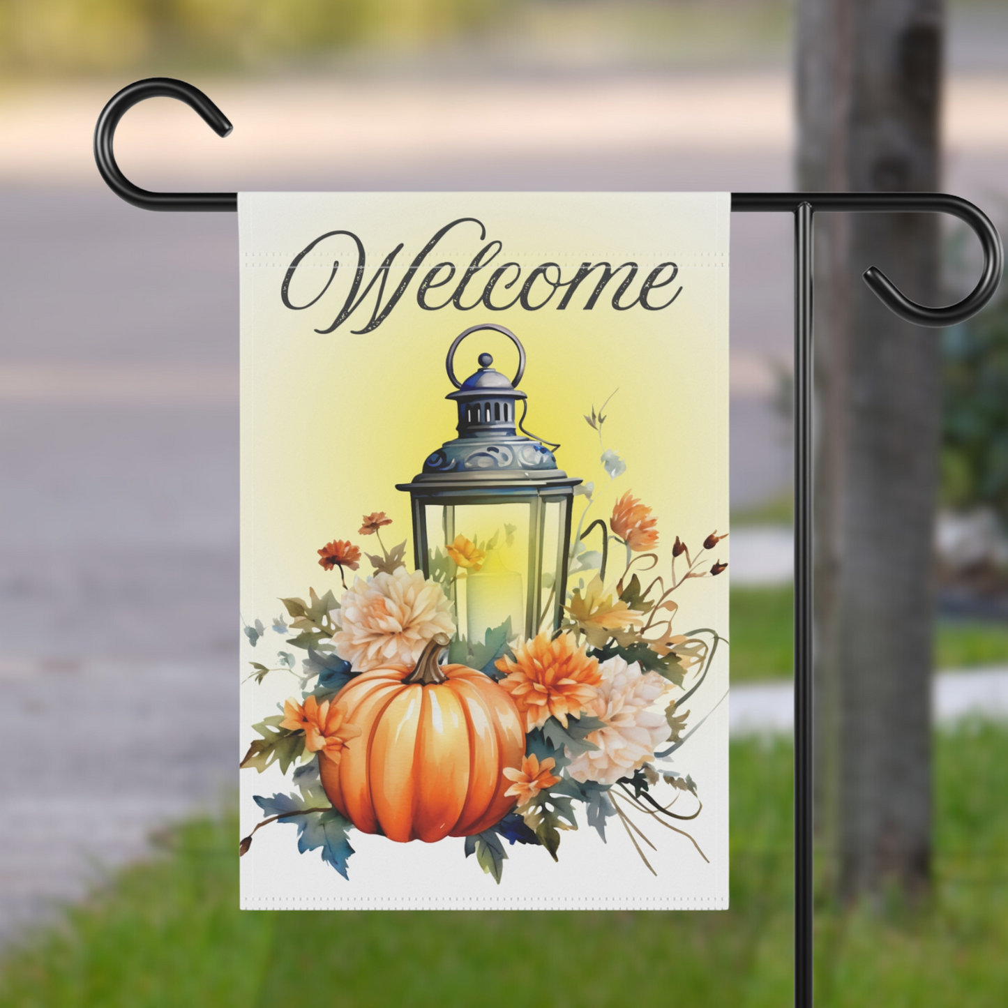 Seasonal Welcome Flag with Lantern - Stand NOT included