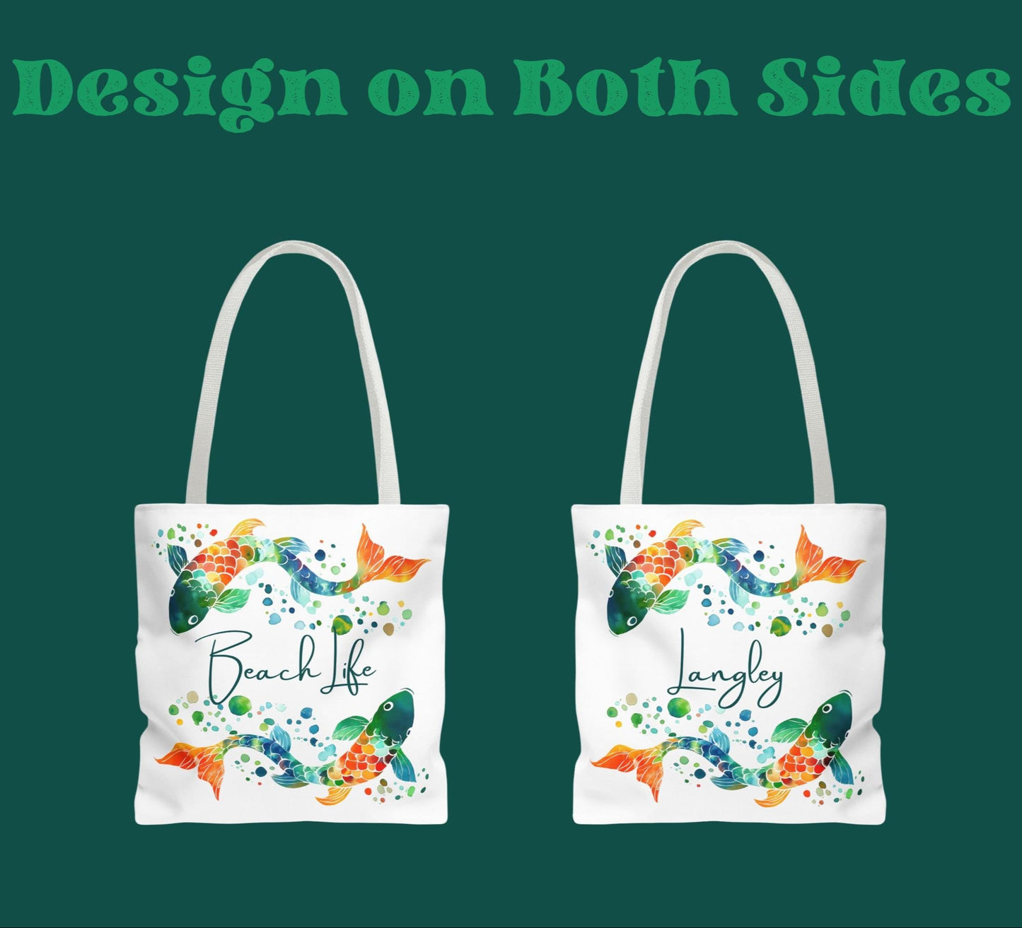 Personalized Beach Life Tote with Colorful Fish