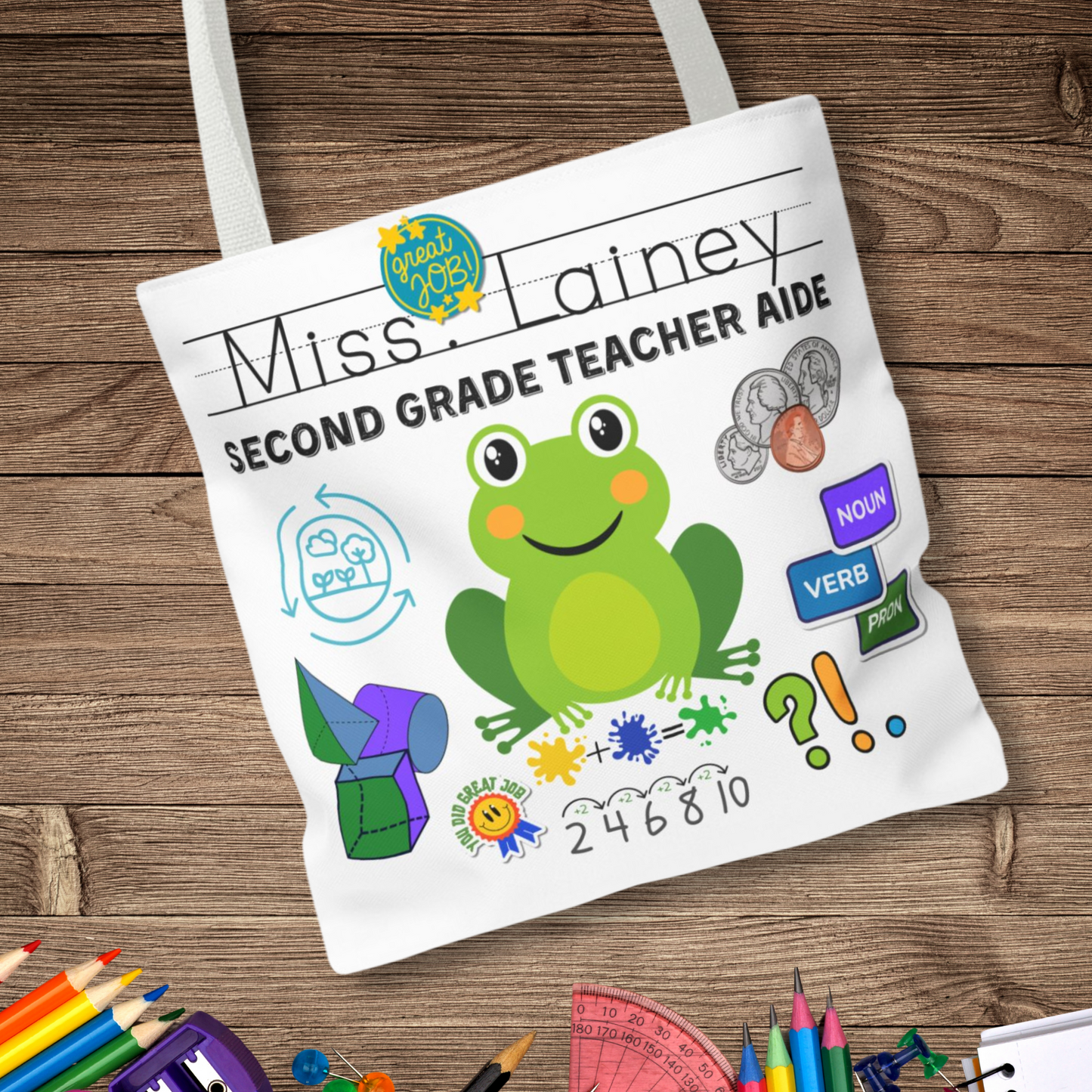 Personalized Second Grade Teacher Tote Bag