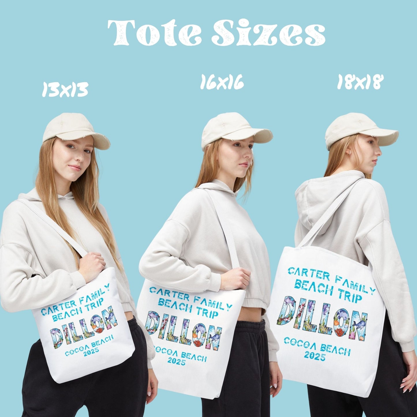 Personalized Cute Sea Creature Alphabet Vacation Tote Bag
