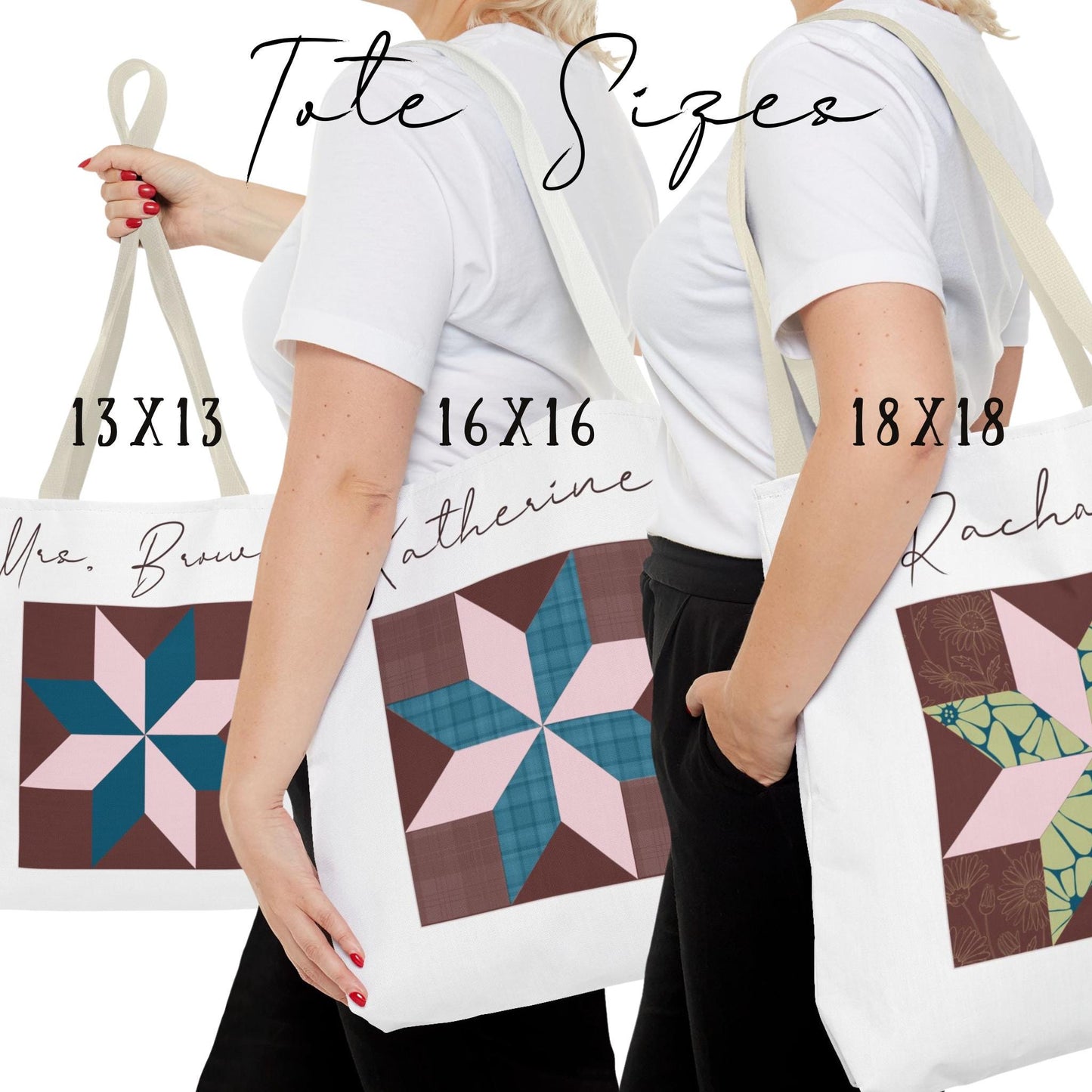 Personalized Quilt Block Tote Bag in 3 Fall Color Designs