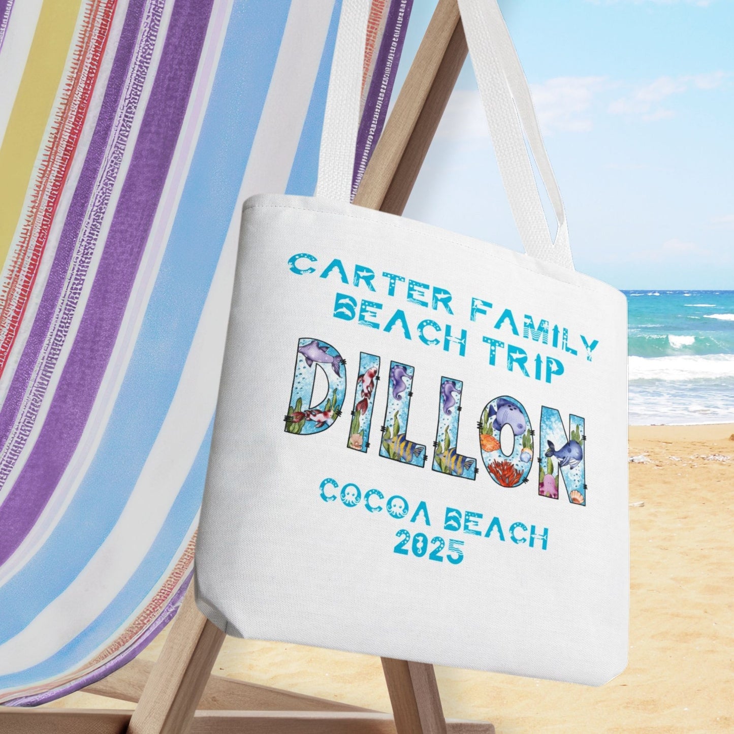 Personalized Cute Sea Creature Alphabet Vacation Tote Bag