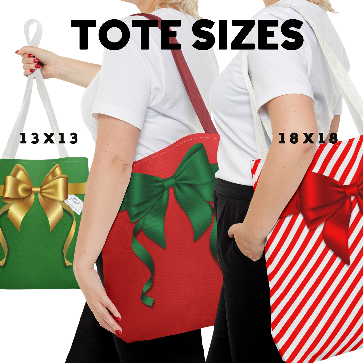 Personalized Christmas Wrapping Boxy Tote Bag in 9 Designs - Personalized Gift Tag - Reusable Gift Bag