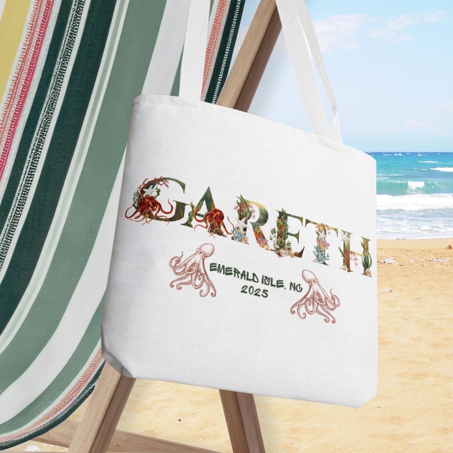 Personalized Ocean Sea Creature Alphabet Vacation Tote Bag