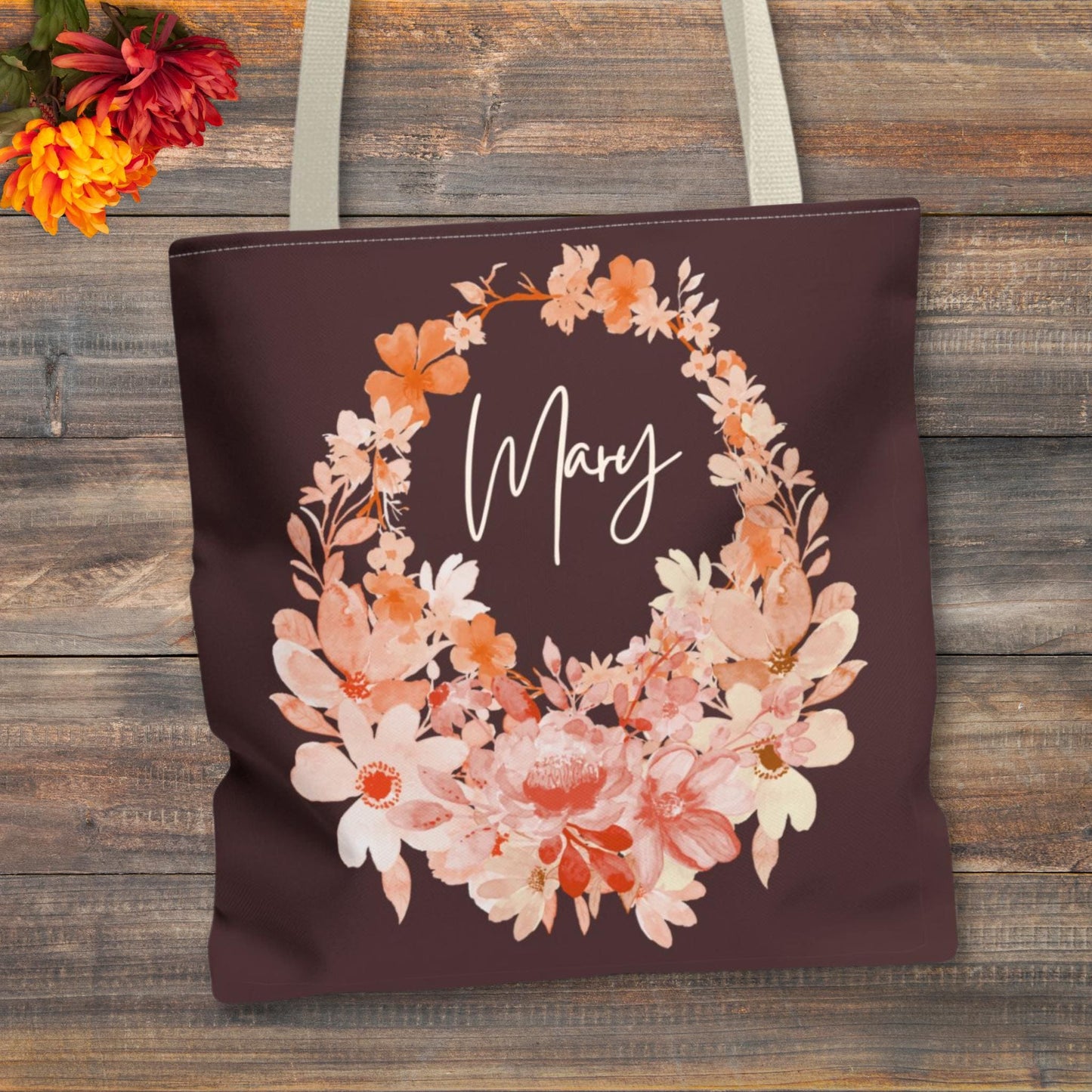 Personalized Hello Fall Wreath Tote Bag