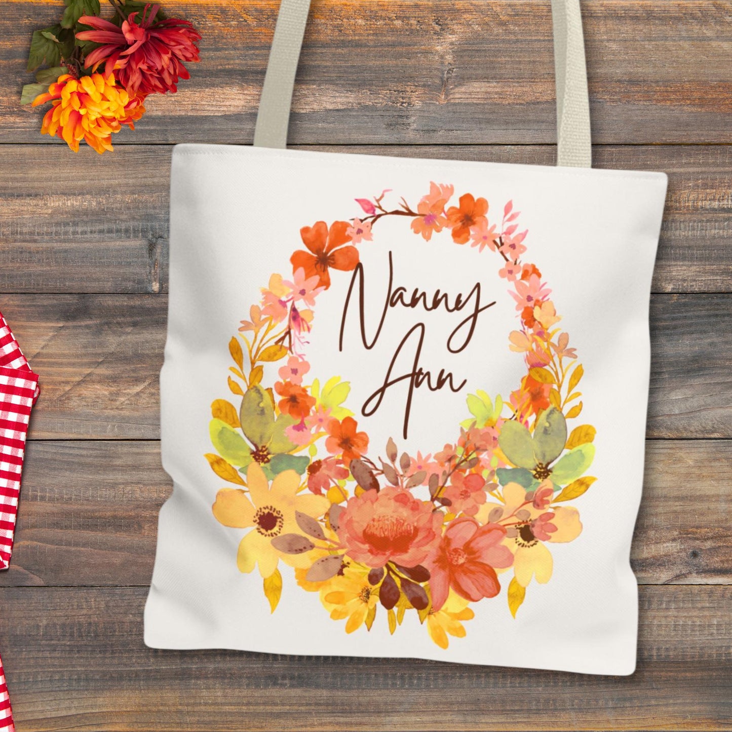 Personalized Hello Fall Wreath Tote Bag