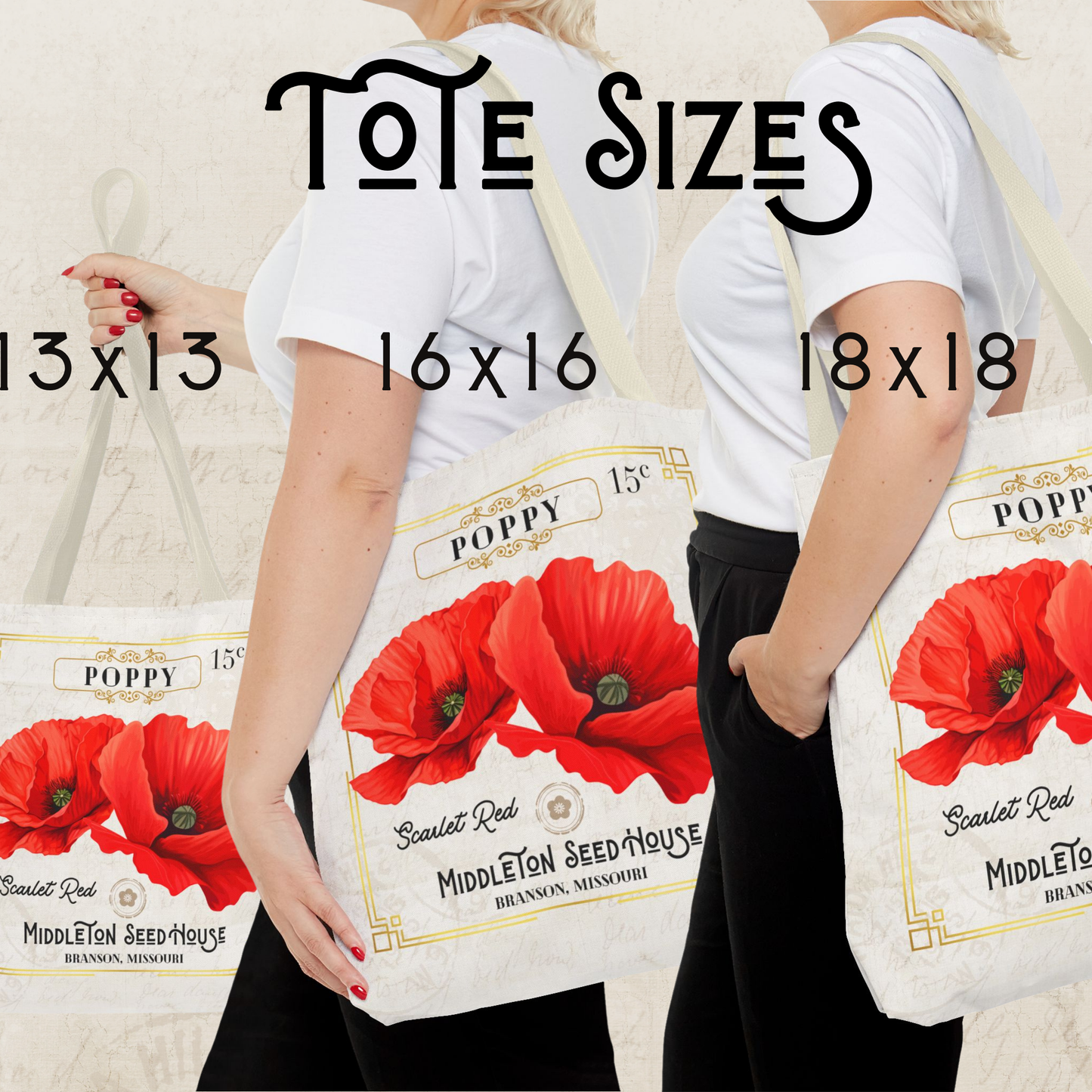 Personalized Poppy Seed Packet Vintage Farmer's Market Tote Bag