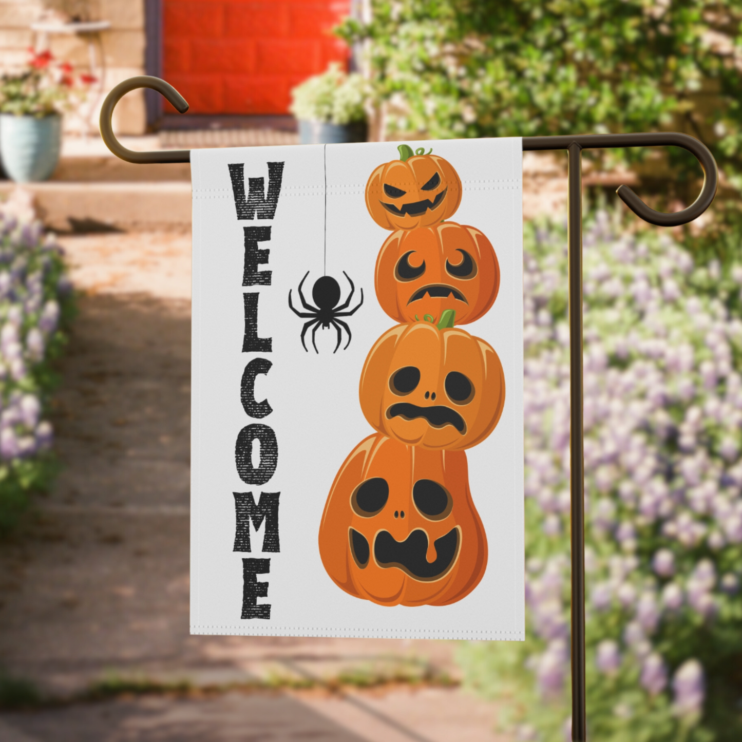 Stacked Scary Pumpkin Yard Flag in Dark Gray or White - Stand NOT included