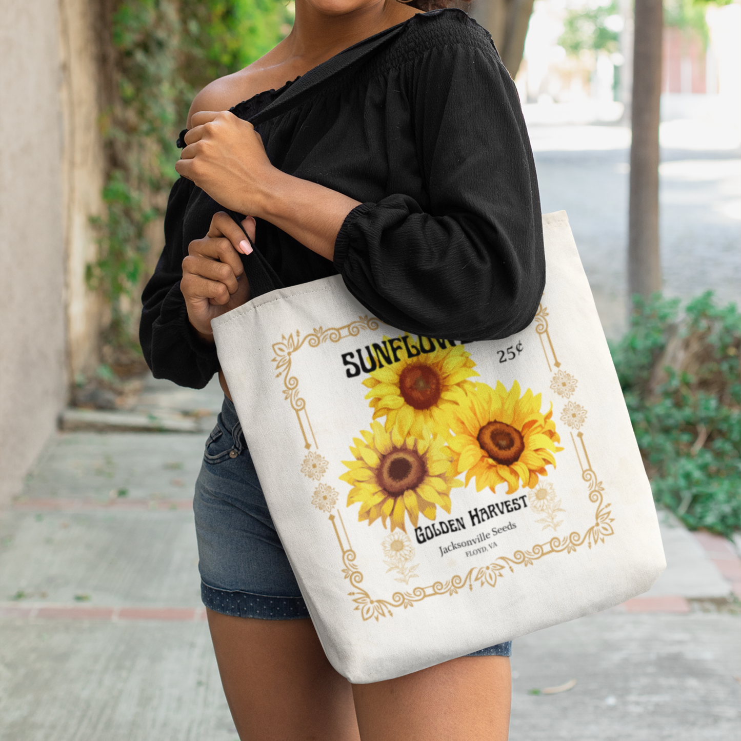 Personalized Sunflower Seed Packet Vintage Farmer's Market Tote Bag