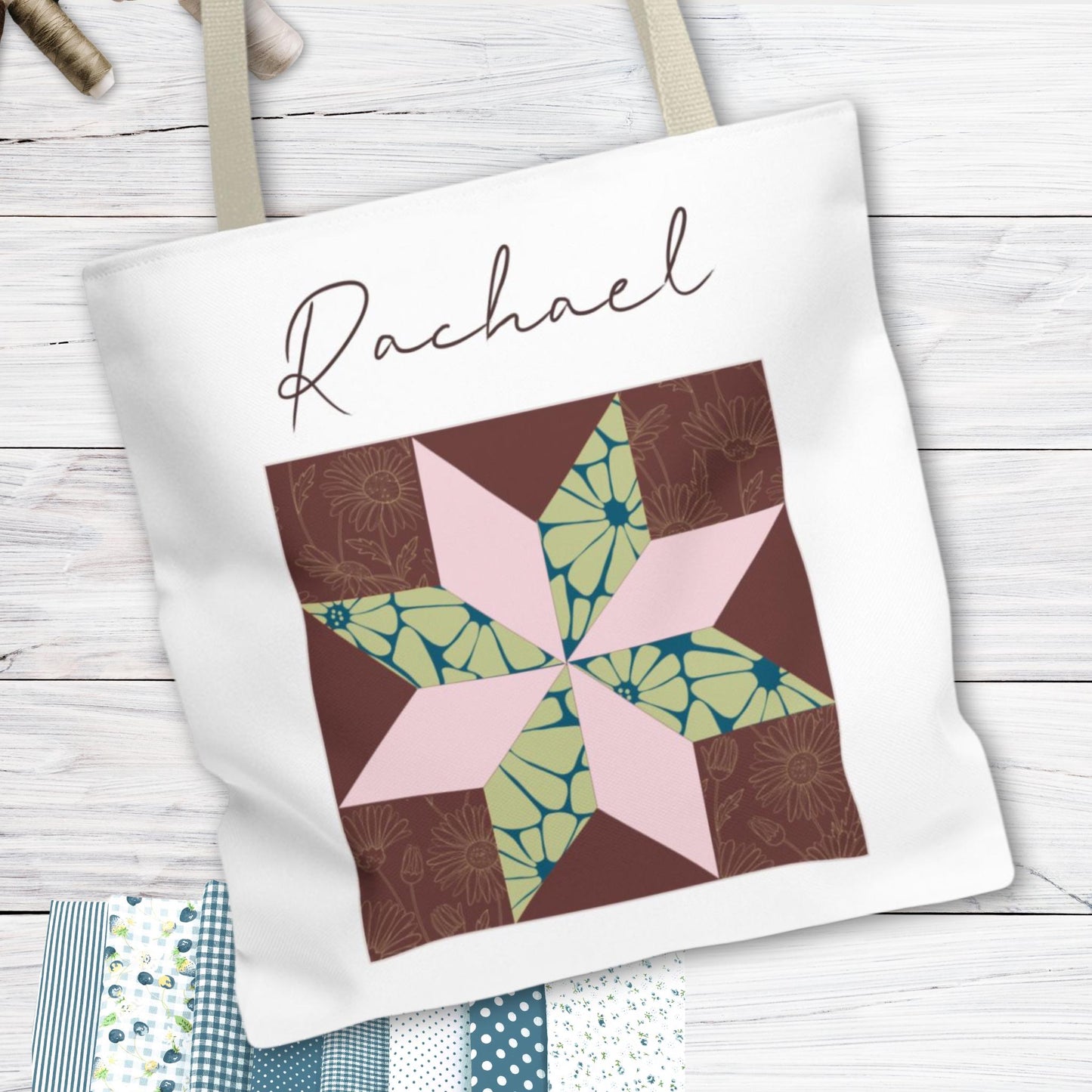 Personalized Quilt Block Tote Bag in 3 Fall Color Designs