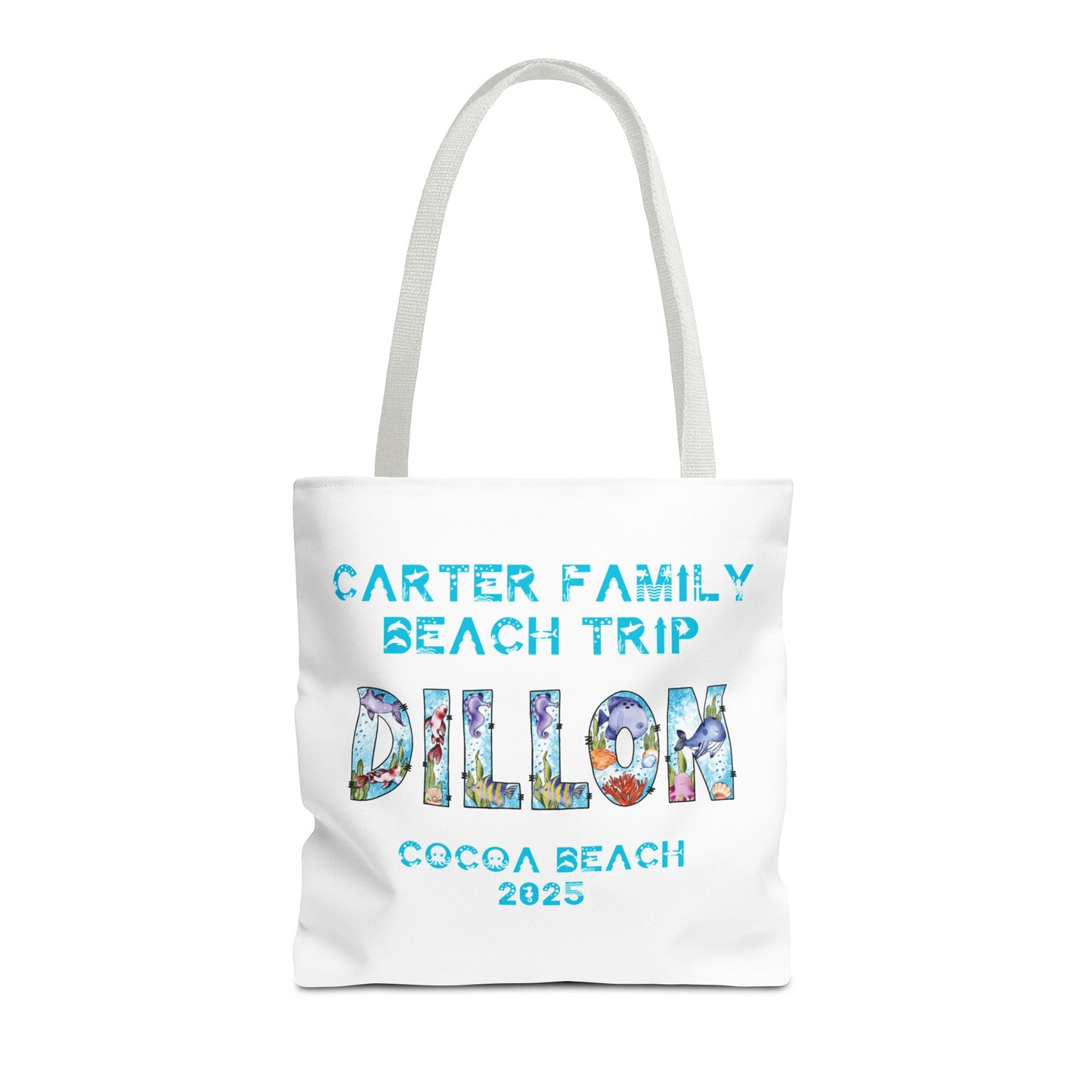 Personalized Cute Sea Creature Alphabet Vacation Tote Bag