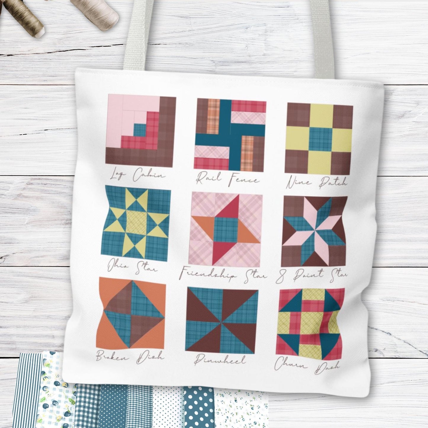 Personalized Quilt Block Tote Bag in 3 Fall Color Designs