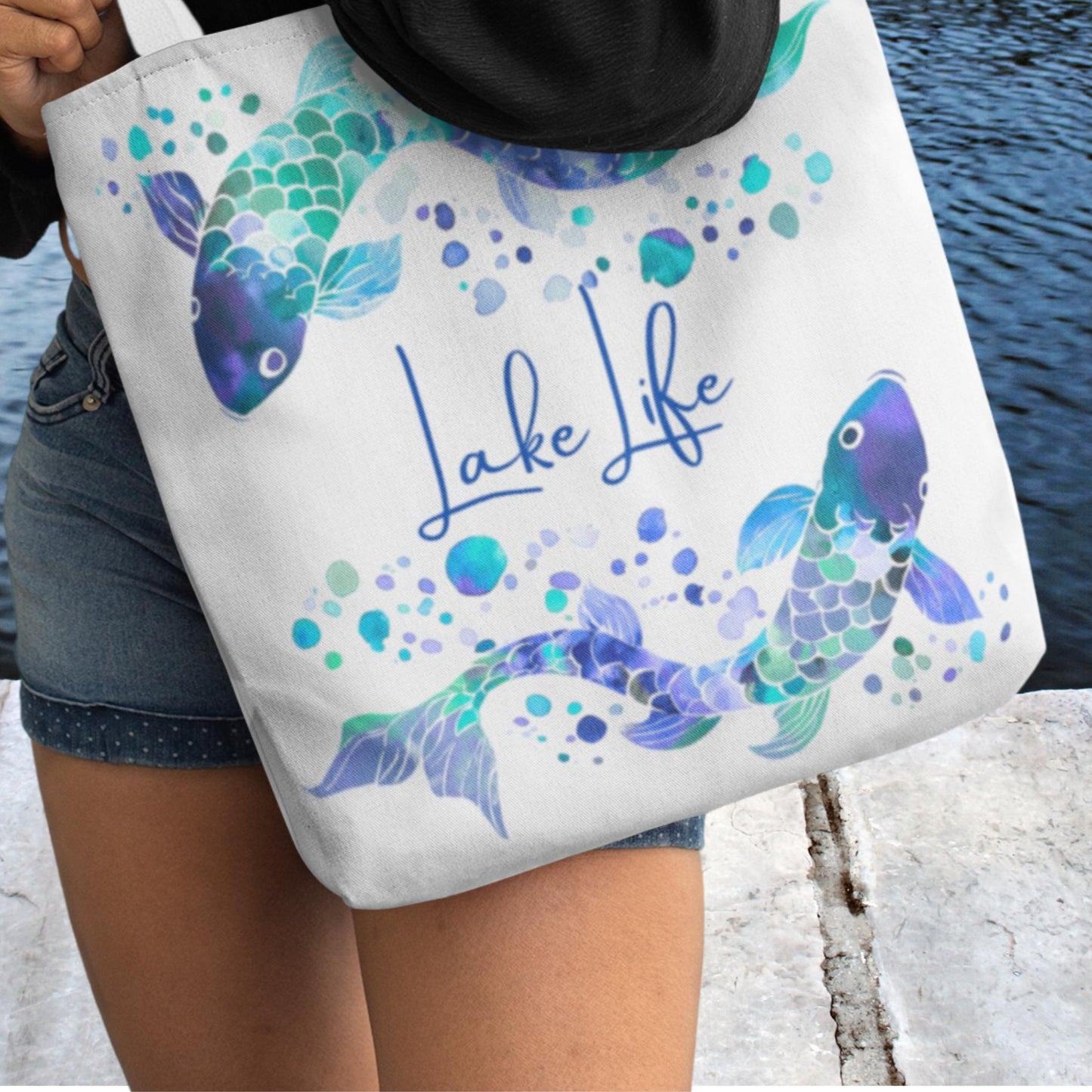 Personalized Lake Life Tote with Blue Fish