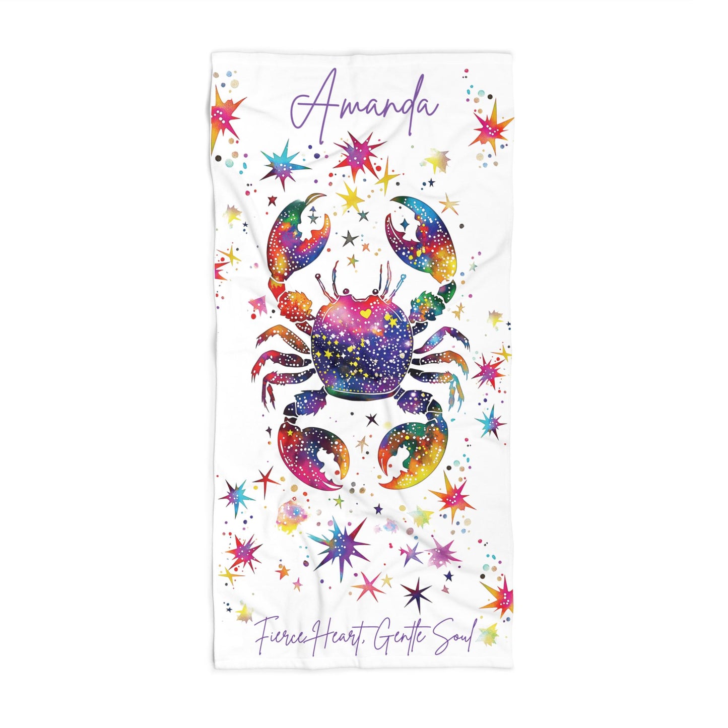 Custom Cancer Zodiac Beach Towel: Colorful Crab Astrology Gift