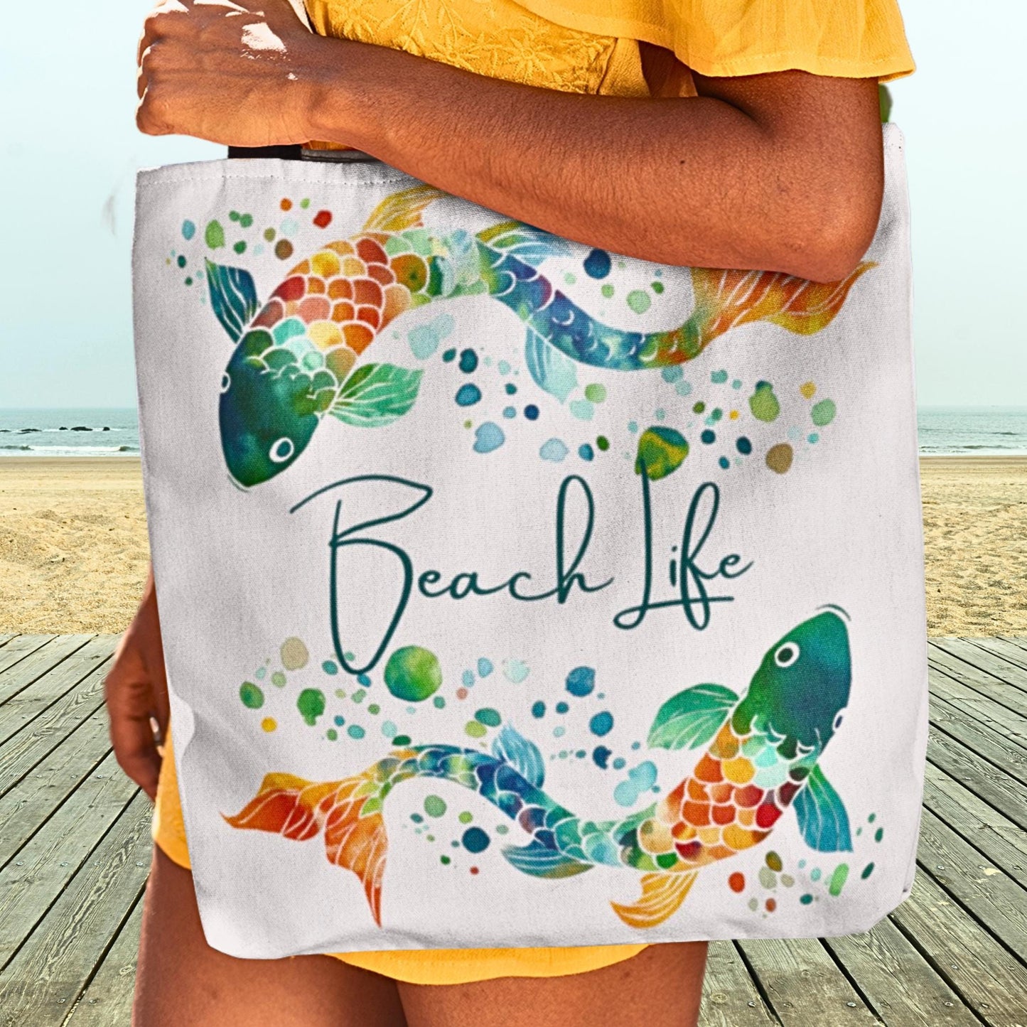 Personalized Beach Life Tote with Colorful Fish
