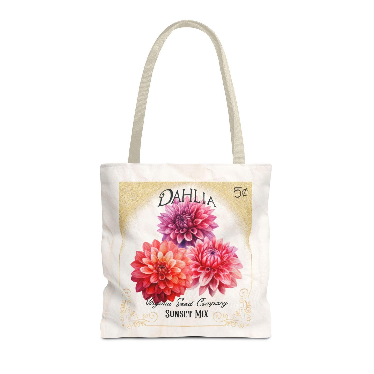Personalized Dahlia Seed Packet Vintage Farmer's Market Tote Bag