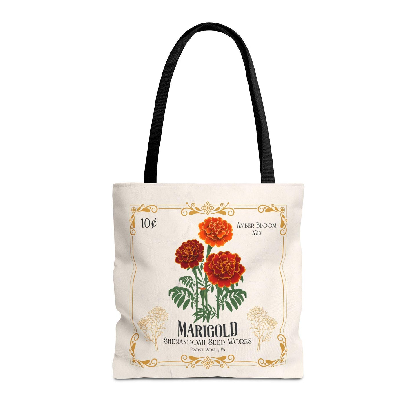 Personalized Marigold Seed Packet Vintage Farmer's Market Tote Bag