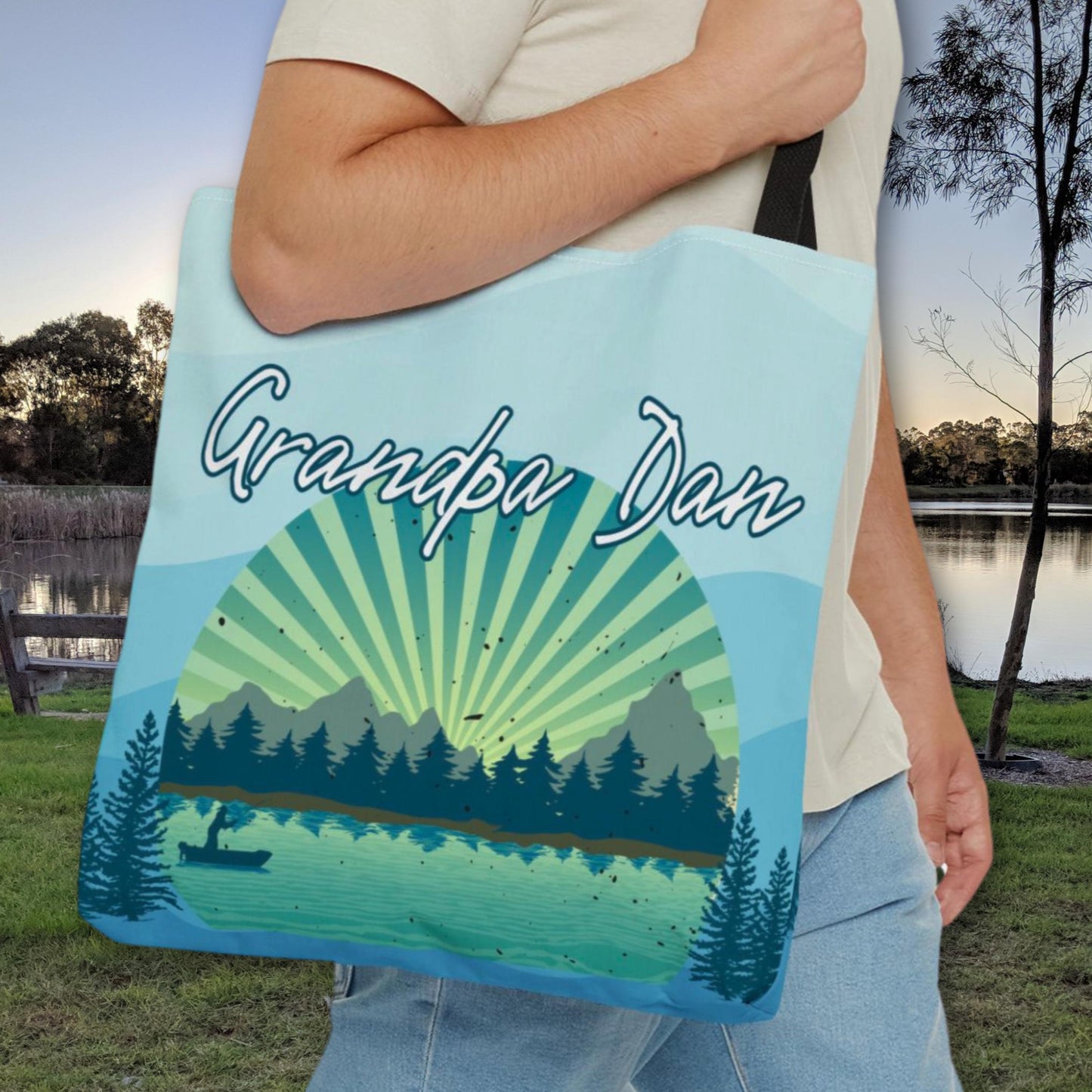 Personalized Sunrise on the Lake Tote