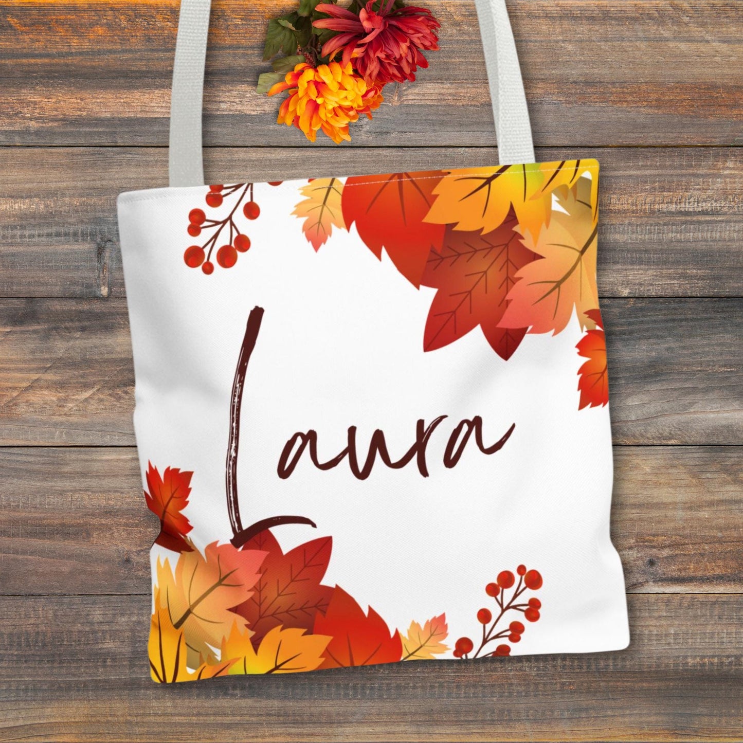 Personalized Fall Leaves Tote Bag in 3 Colors