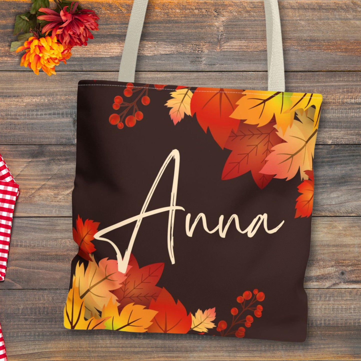 Personalized Fall Leaves Tote Bag in 3 Colors
