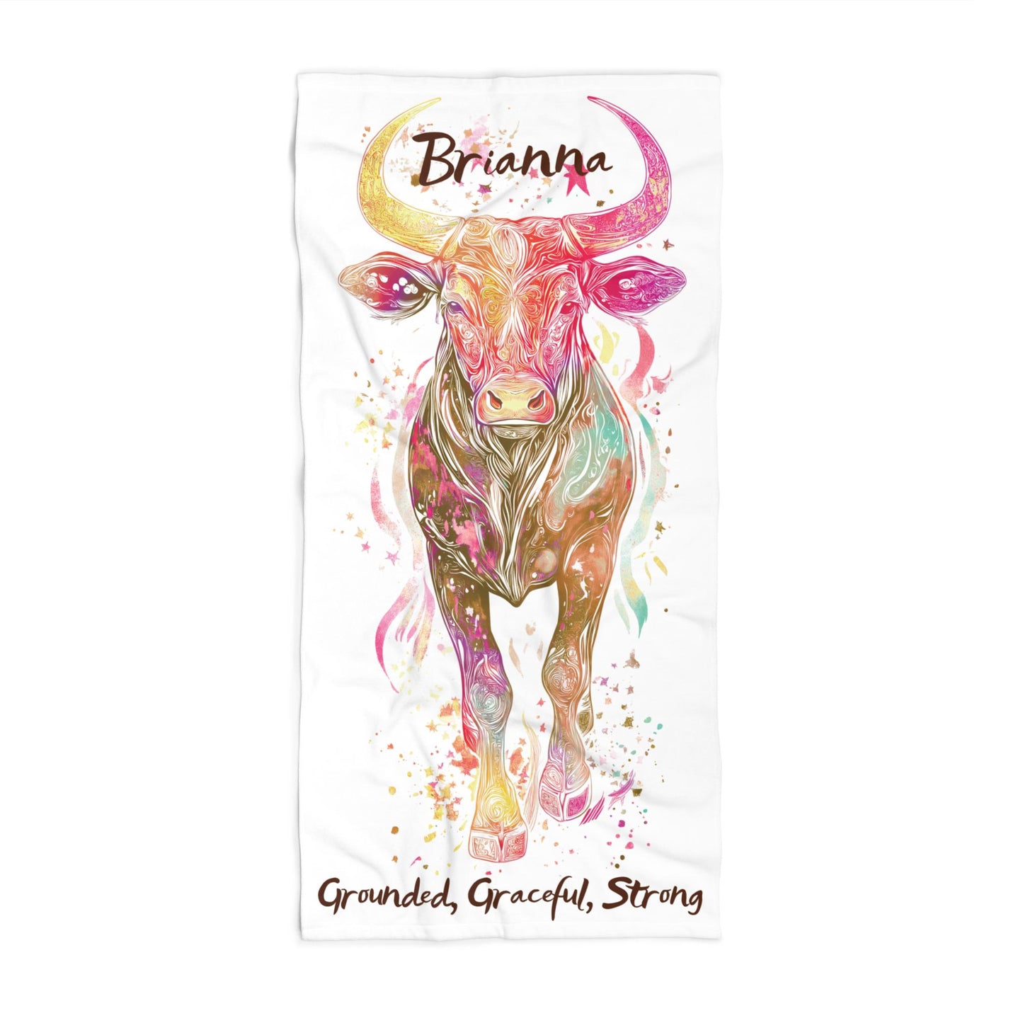Custom Bull Beach Towel: Taurus Gift, Farmhouse Decor