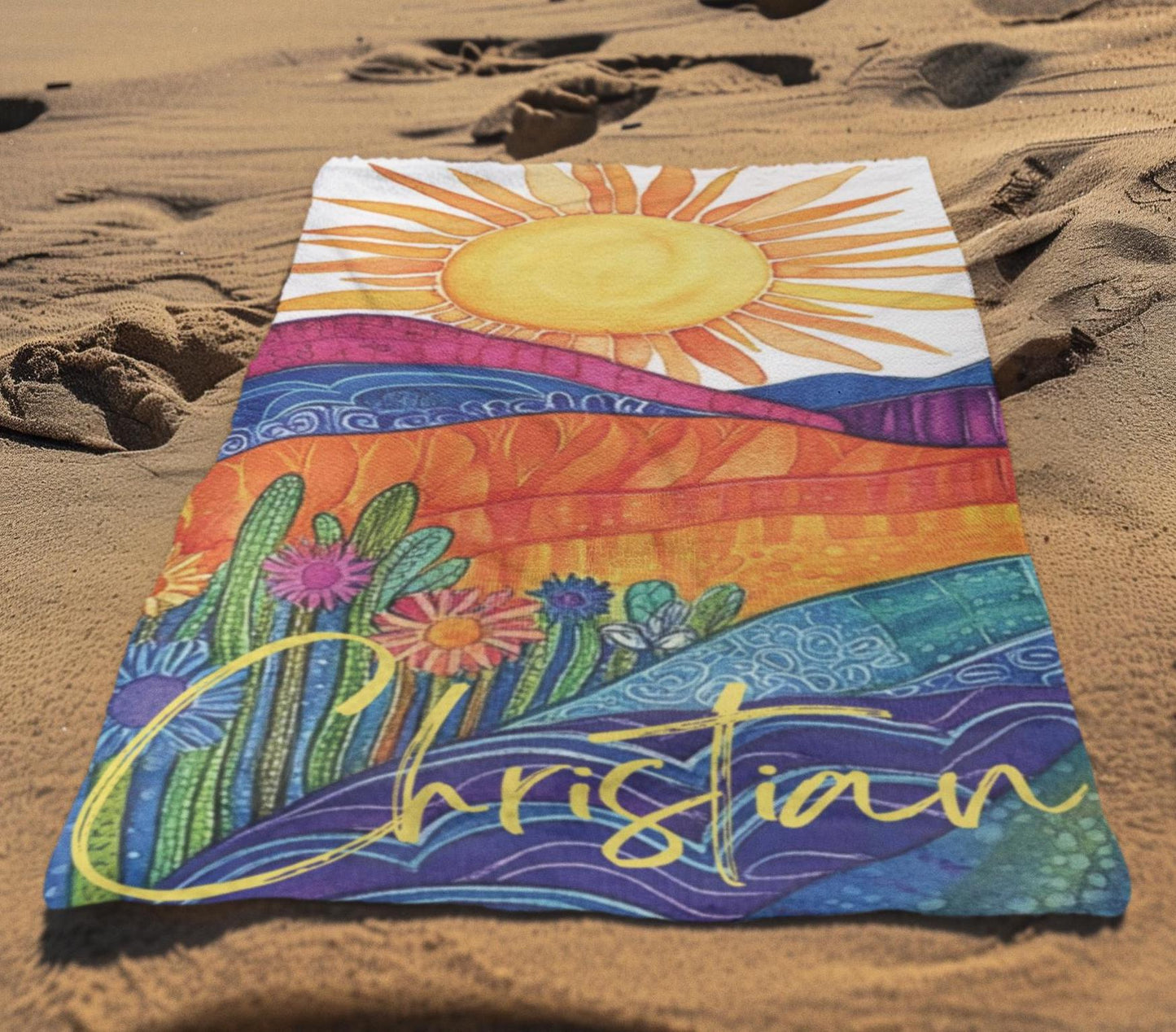 Custom Beach Towel: Personalized Sunrise Family Vacation Towel