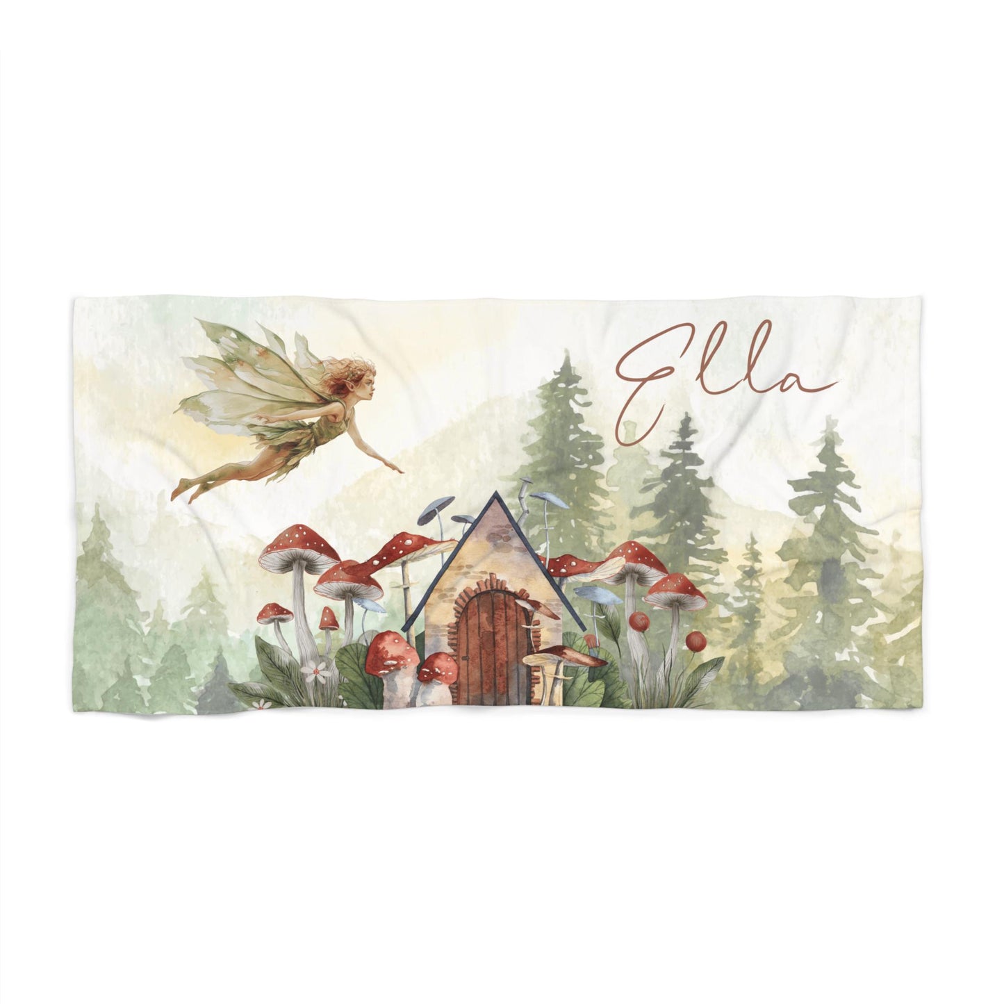 Personalized Fairy Towel: Watercolor Mushroom Garden, Fantasy Gift