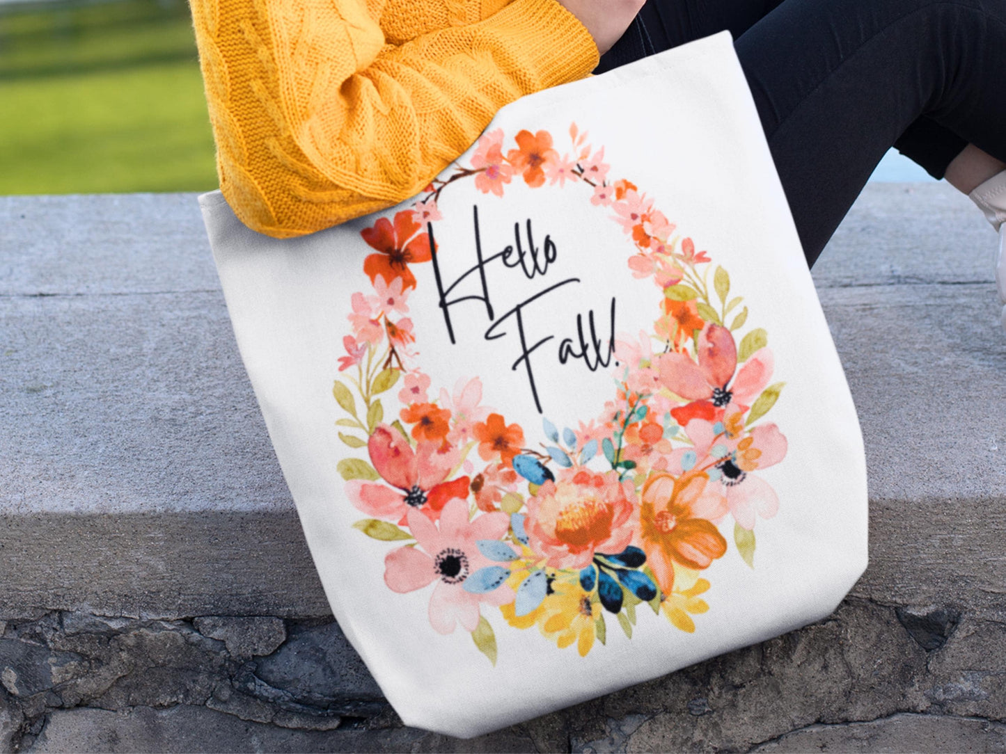 Personalized Hello Fall Wreath Tote Bag