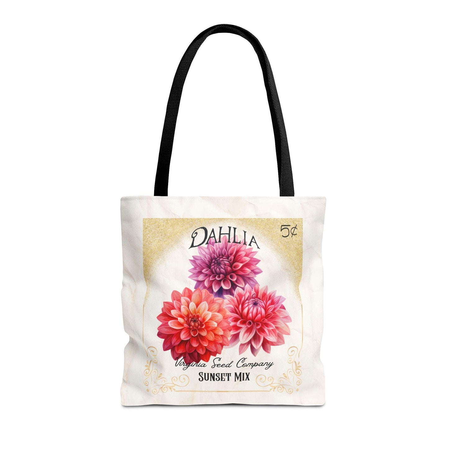 Personalized Dahlia Seed Packet Vintage Farmer's Market Tote Bag