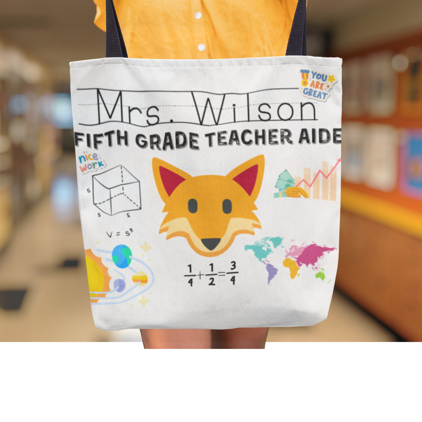 Personalized Fifth Grade Teacher Tote Bag