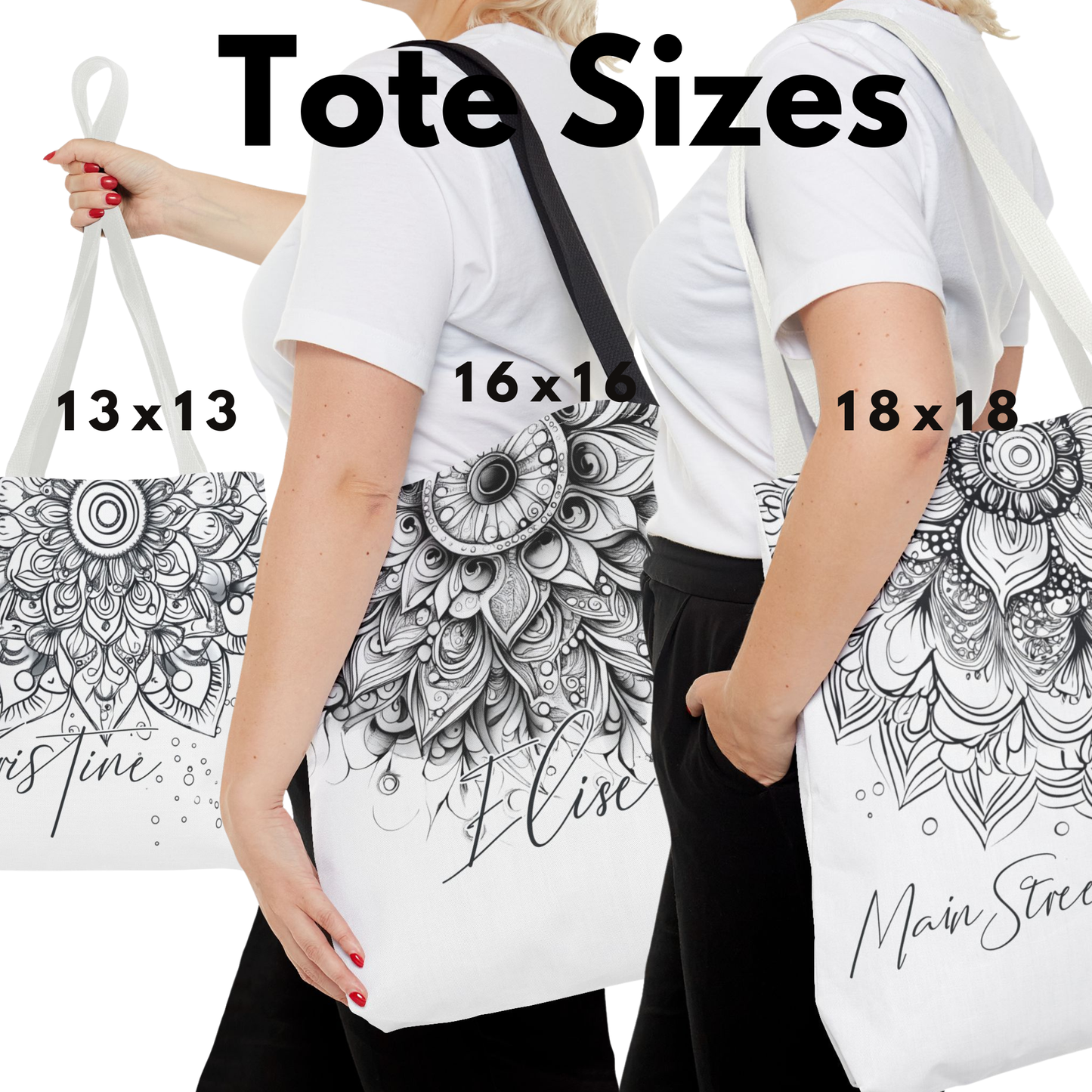 Custom Mandala Tote Bag: Personalized Zen Doodle Design with Name - 4 Designs
