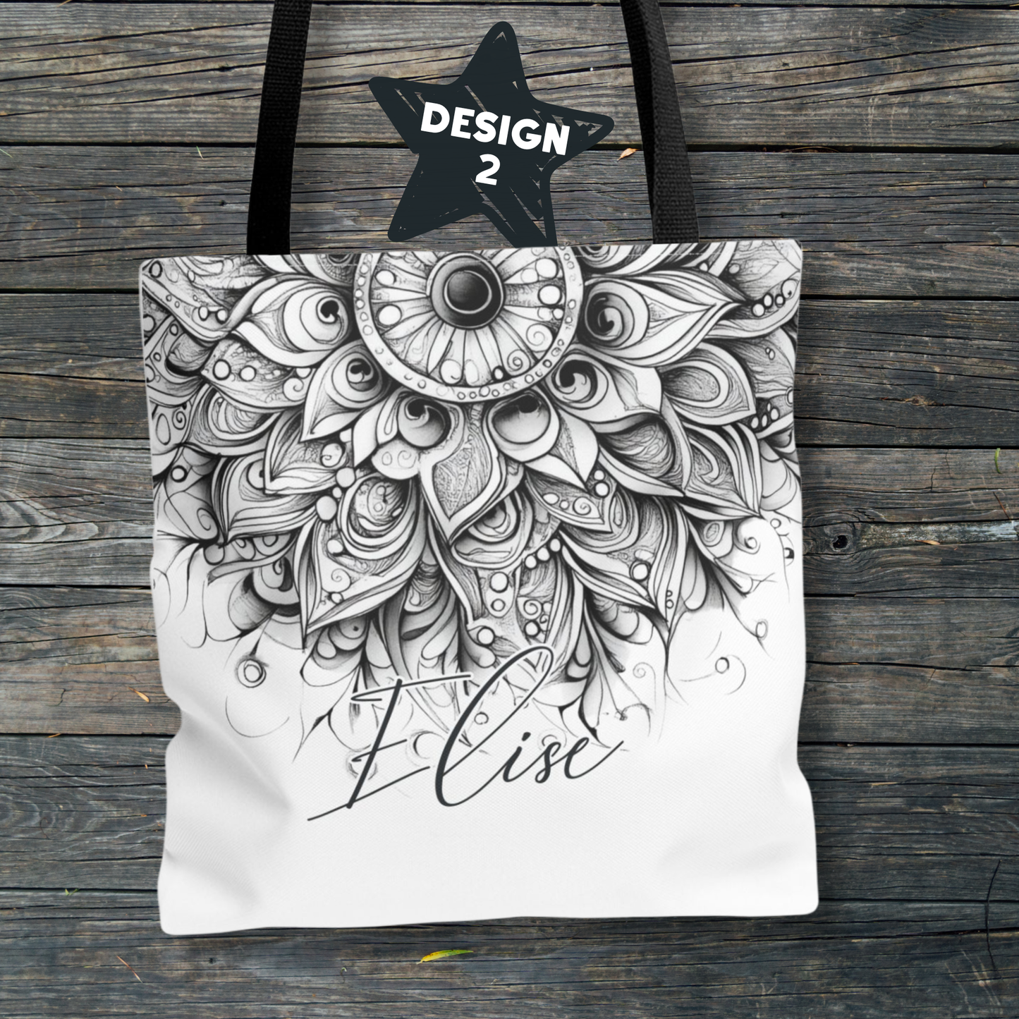 Custom Mandala Tote Bag: Personalized Zen Doodle Design with Name - 4 Designs