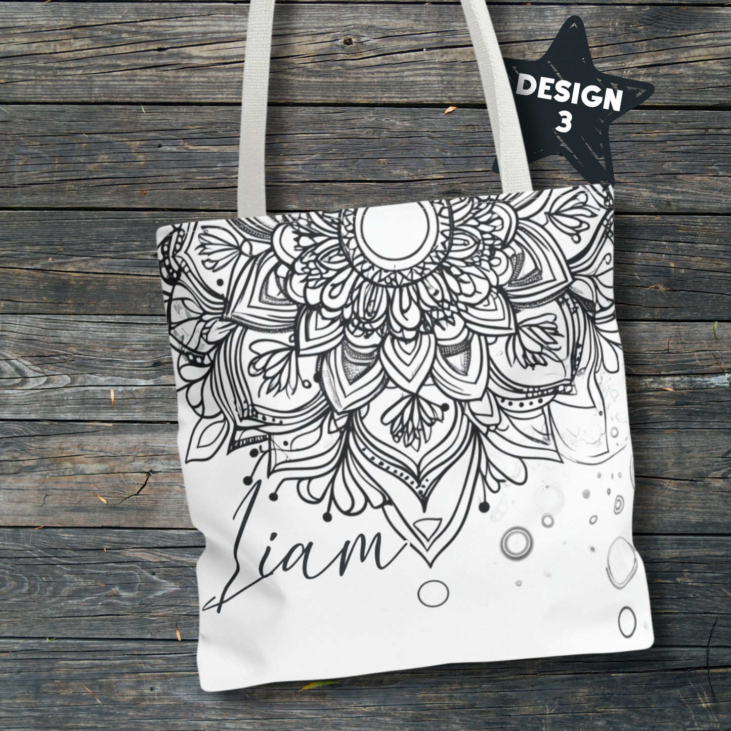 Custom Mandala Tote Bag: Personalized Zen Doodle Design with Name - 4 Designs