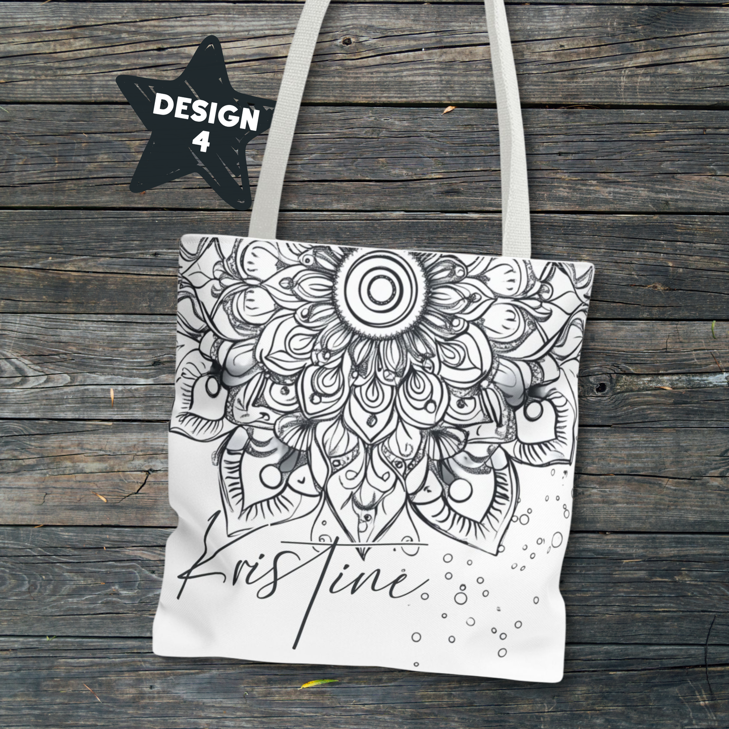 Custom Mandala Tote Bag: Personalized Zen Doodle Design with Name - 4 Designs