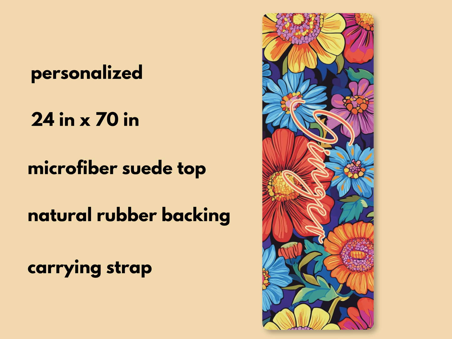 Personalized Bold Flowers Yoga Mat: Custom Pilates Mat