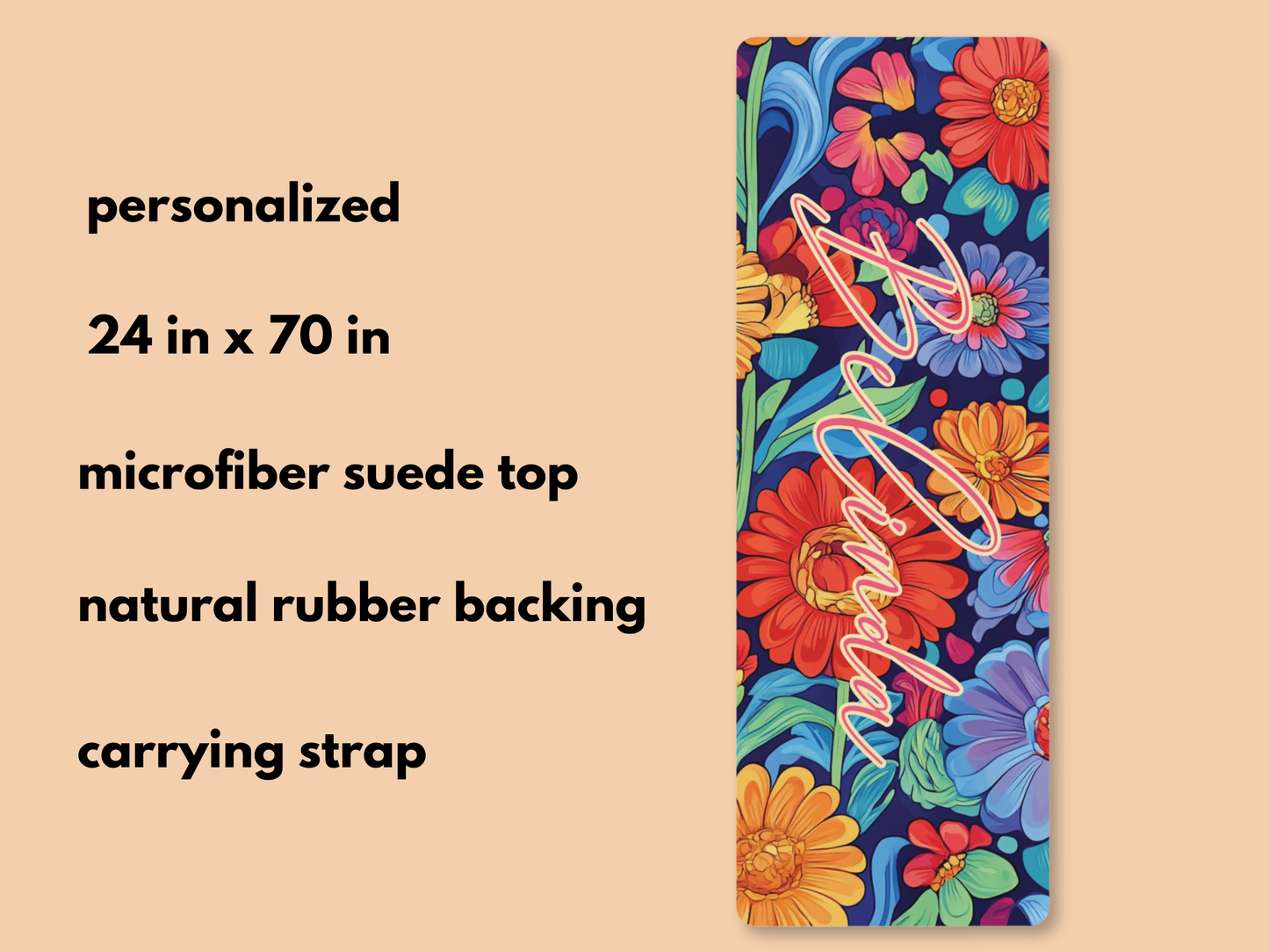 Personalized Bold Flowers Yoga Mat: Custom Pilates Mat