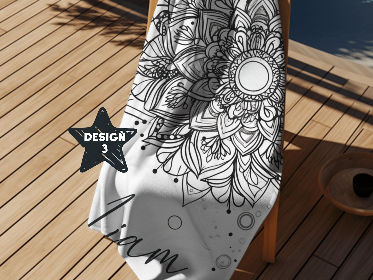 Custom Beach Towel: Personalized Doodle Mandala Towel - 4 Designs