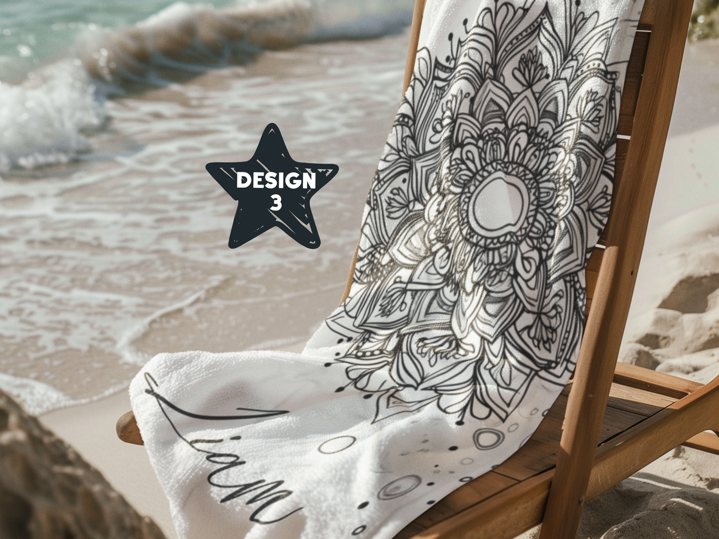 Custom Beach Towel: Personalized Doodle Mandala Towel - 4 Designs