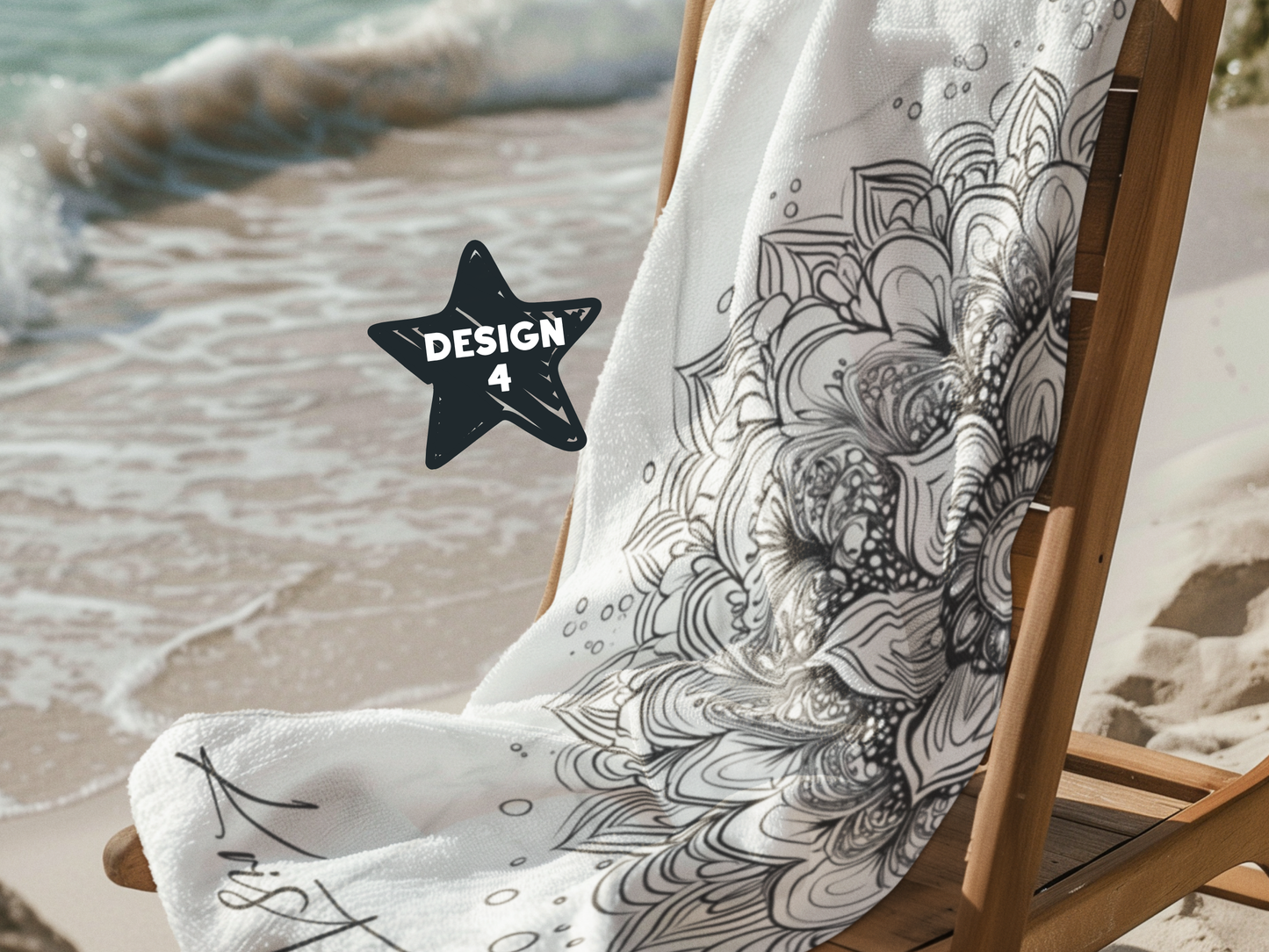 Custom Beach Towel: Personalized Doodle Mandala Towel - 4 Designs