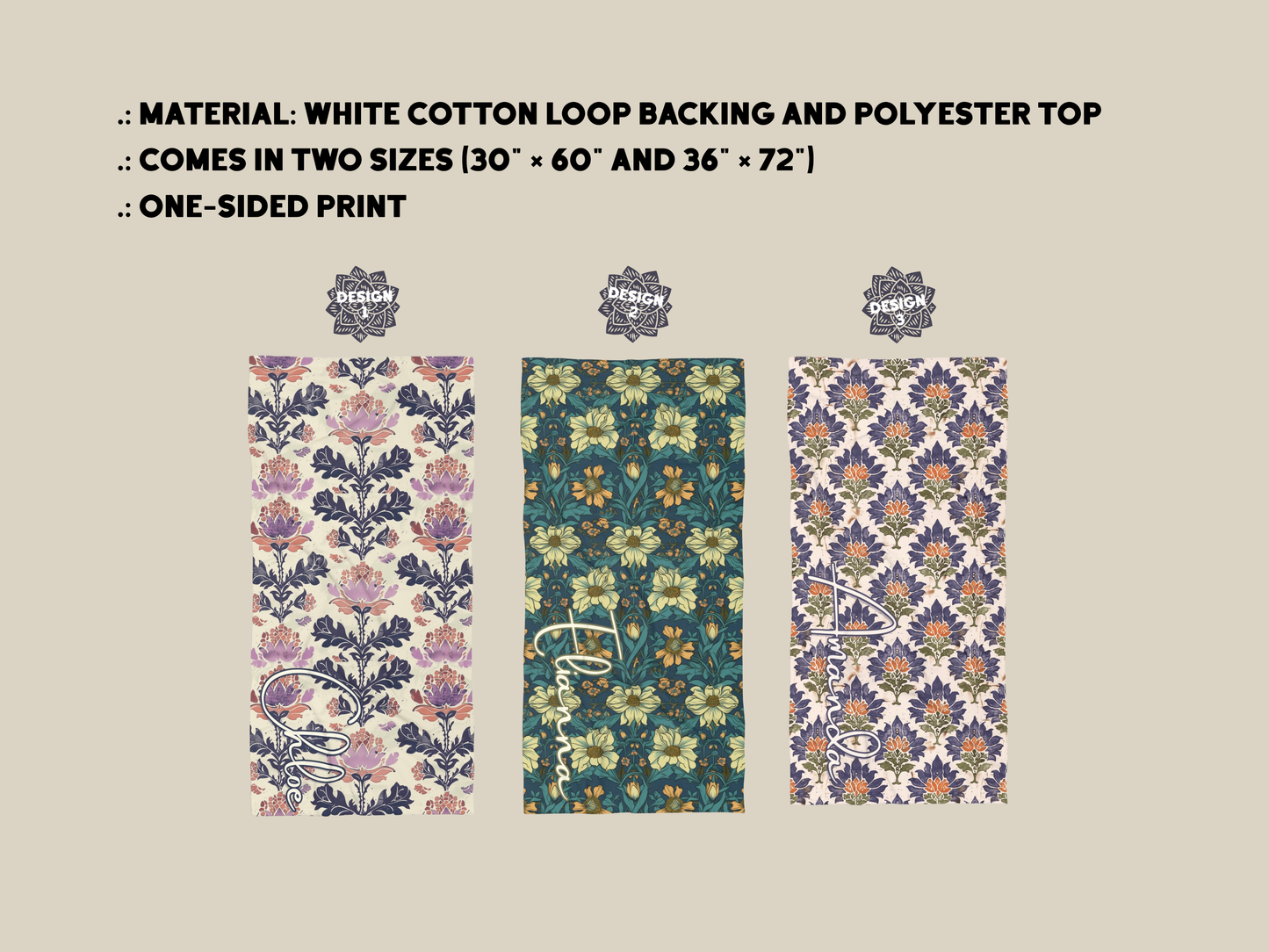 Custom Beach Towel: Personalized Indian Block Print Flower Towel - 6 Designs